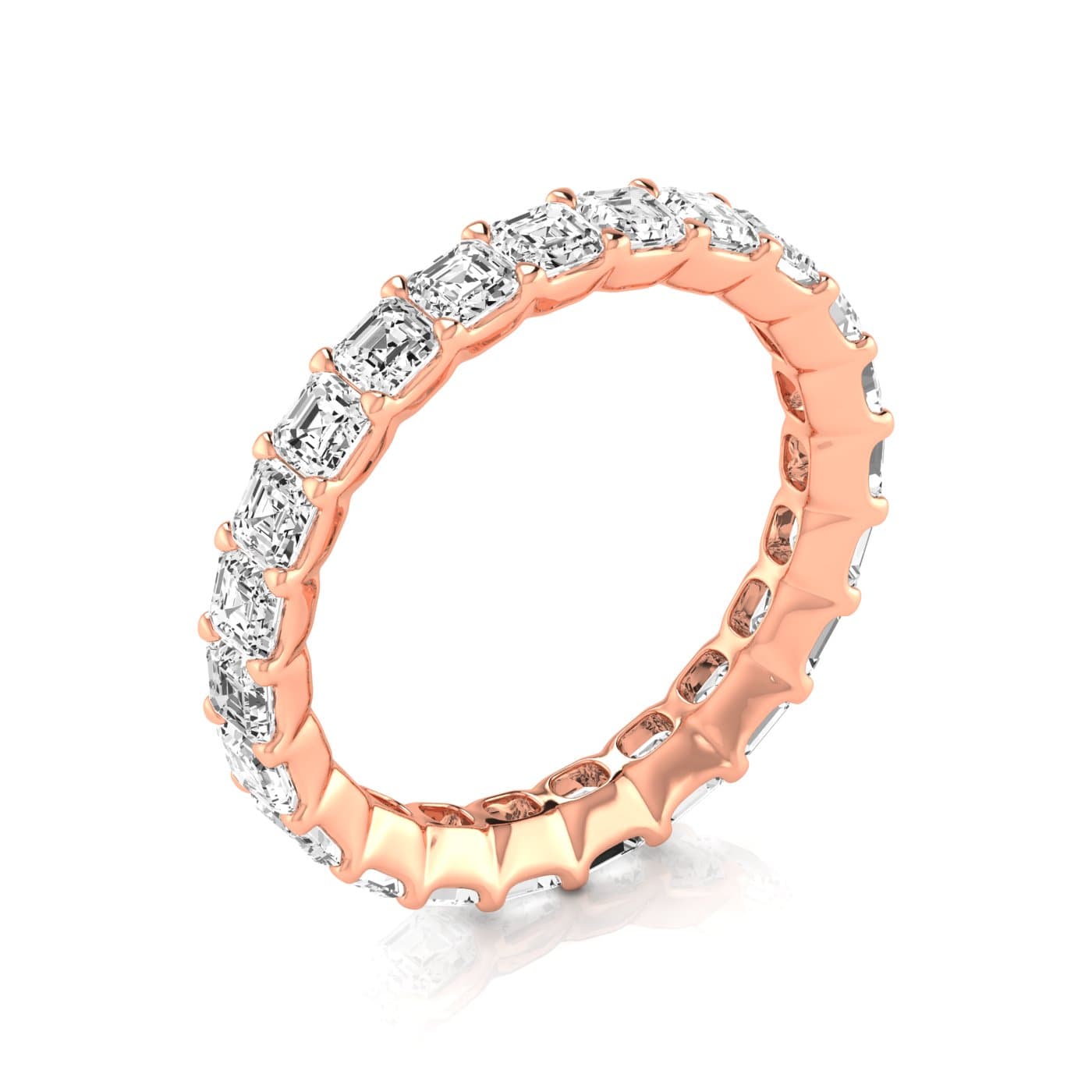 Full Eternity Asscher Diamond Wedding Band (2 ct. tw.), On hand view in rose gold