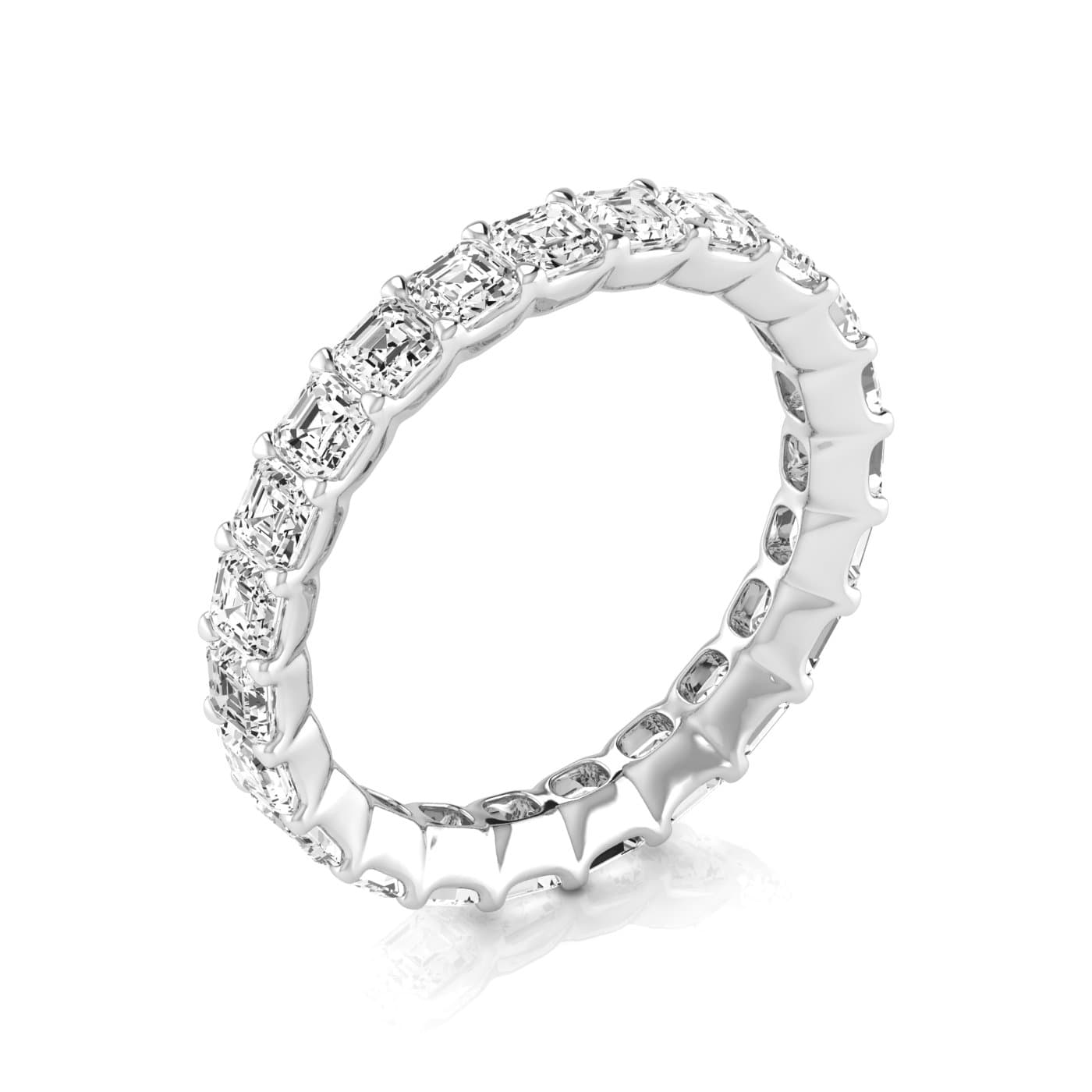 Full Eternity Asscher Diamond Wedding Band (2.2 ct. tw.), On hand view in white gold or platinum