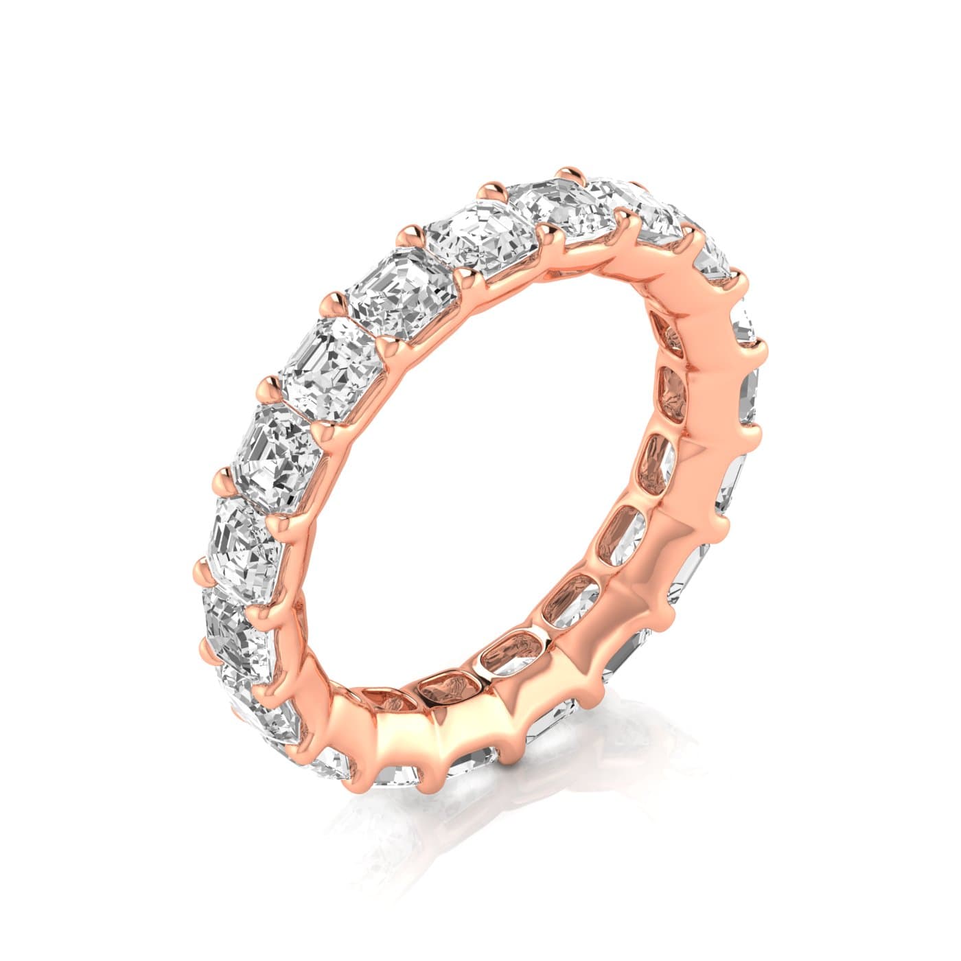 Full Eternity Asscher Diamond Wedding Band (4 ct. tw.), On hand view in rose gold
