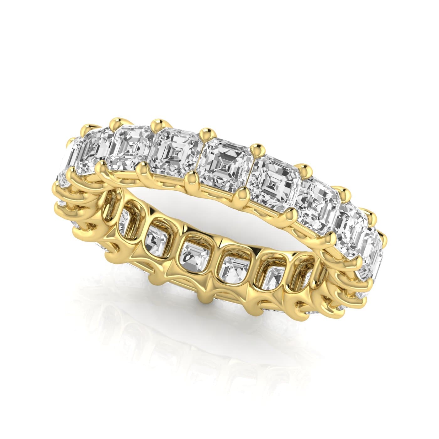 Full Eternity Asscher Diamond Wedding Band (5 ct. tw.), Front view in yellow gold