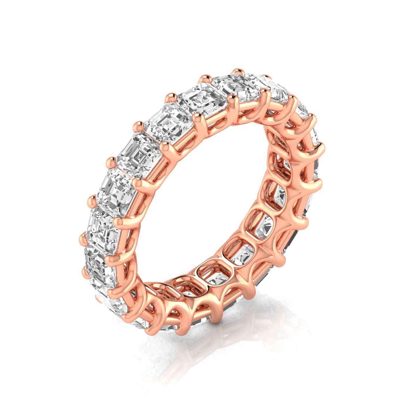 Full Eternity Asscher Diamond Wedding Band (5 ct. tw.), On hand view in rose gold