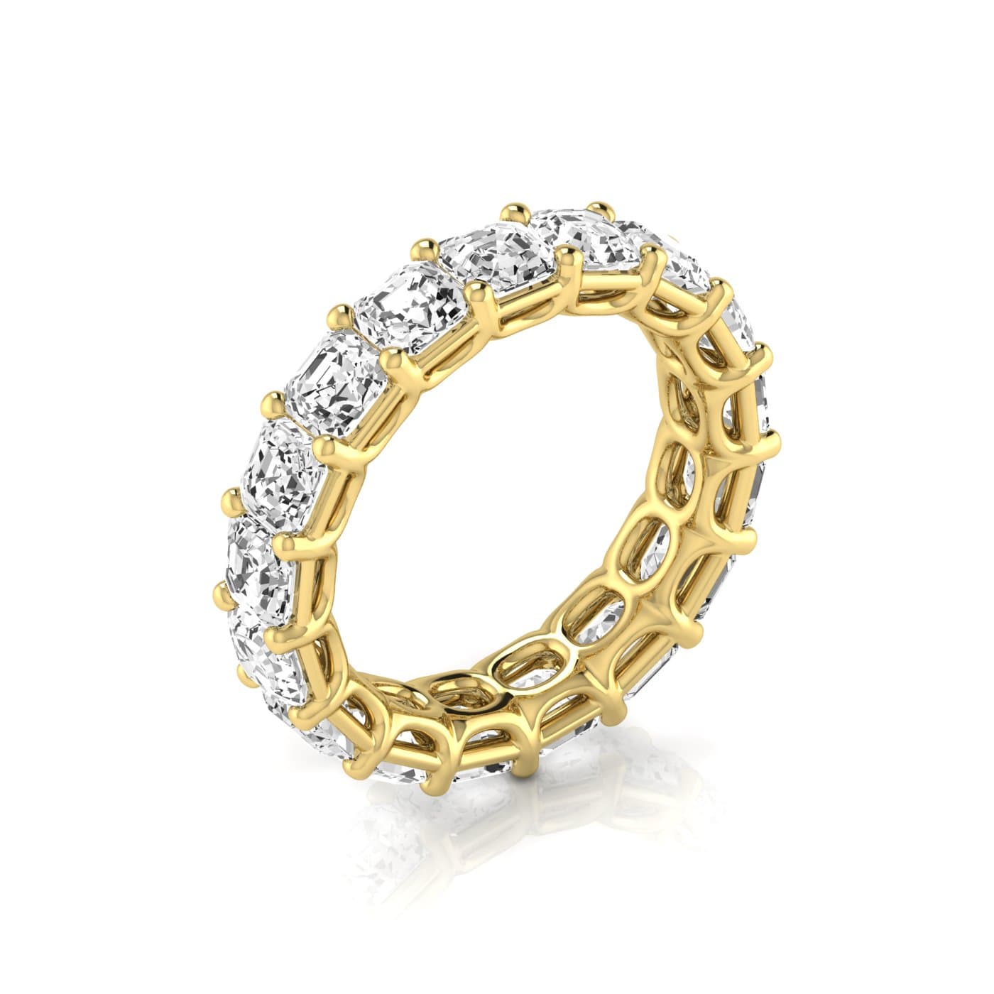 Full Eternity Asscher Diamond Wedding Band (5.94 ct. tw.), On hand view in yellow gold