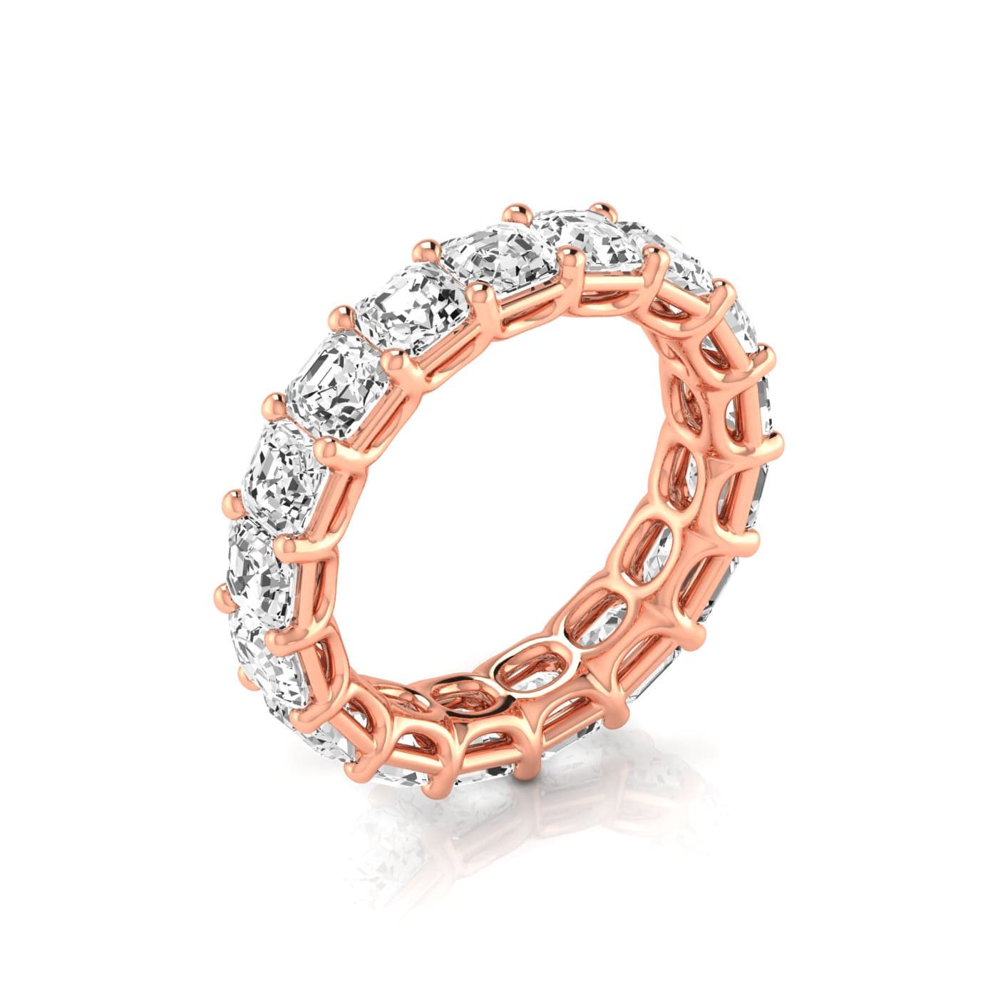 Full Eternity Asscher Diamond Wedding Band (5.94 ct. tw.), On hand view in rose gold