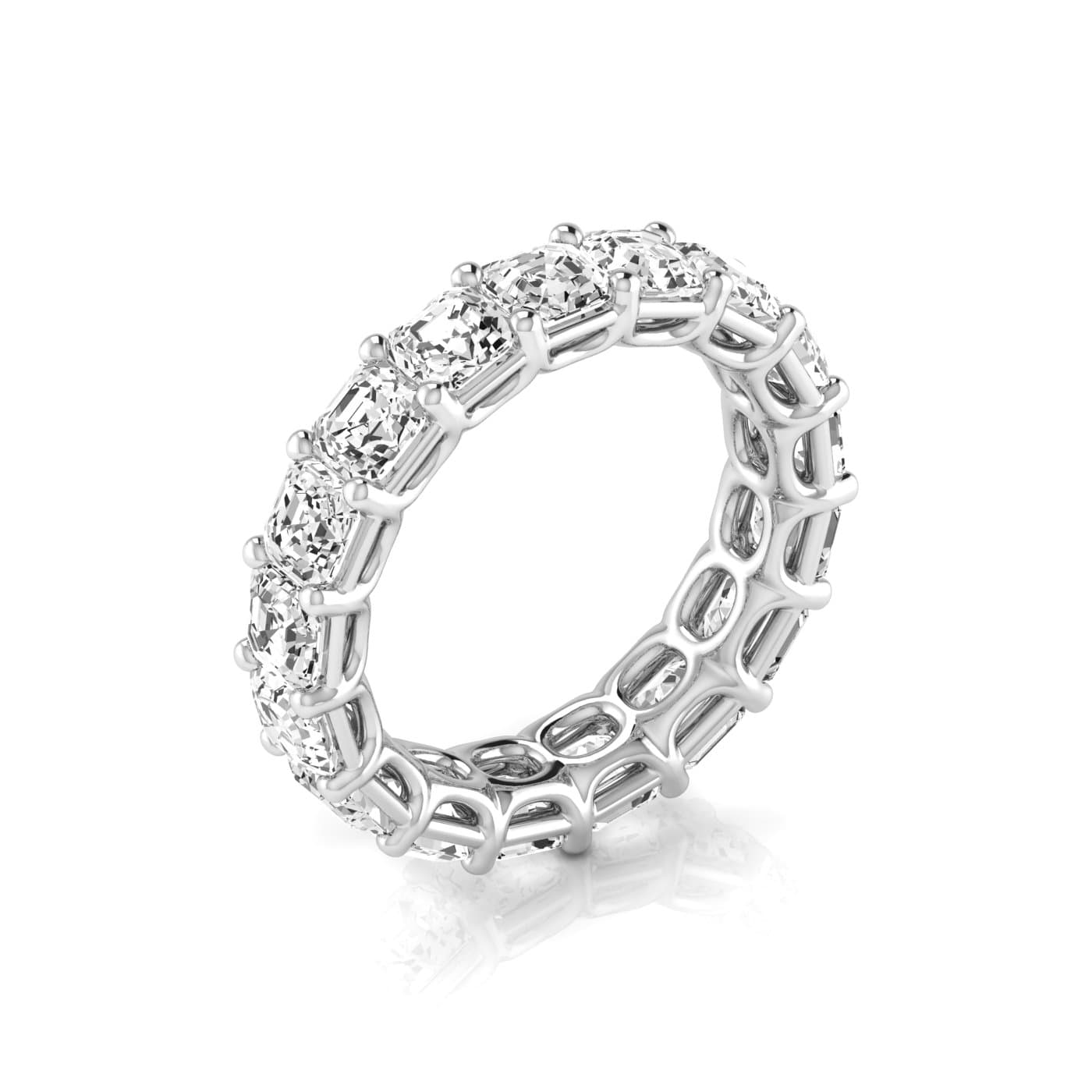 Full Eternity Asscher Diamond Wedding Band (5.94 ct. tw.), On hand view in white gold or platinum