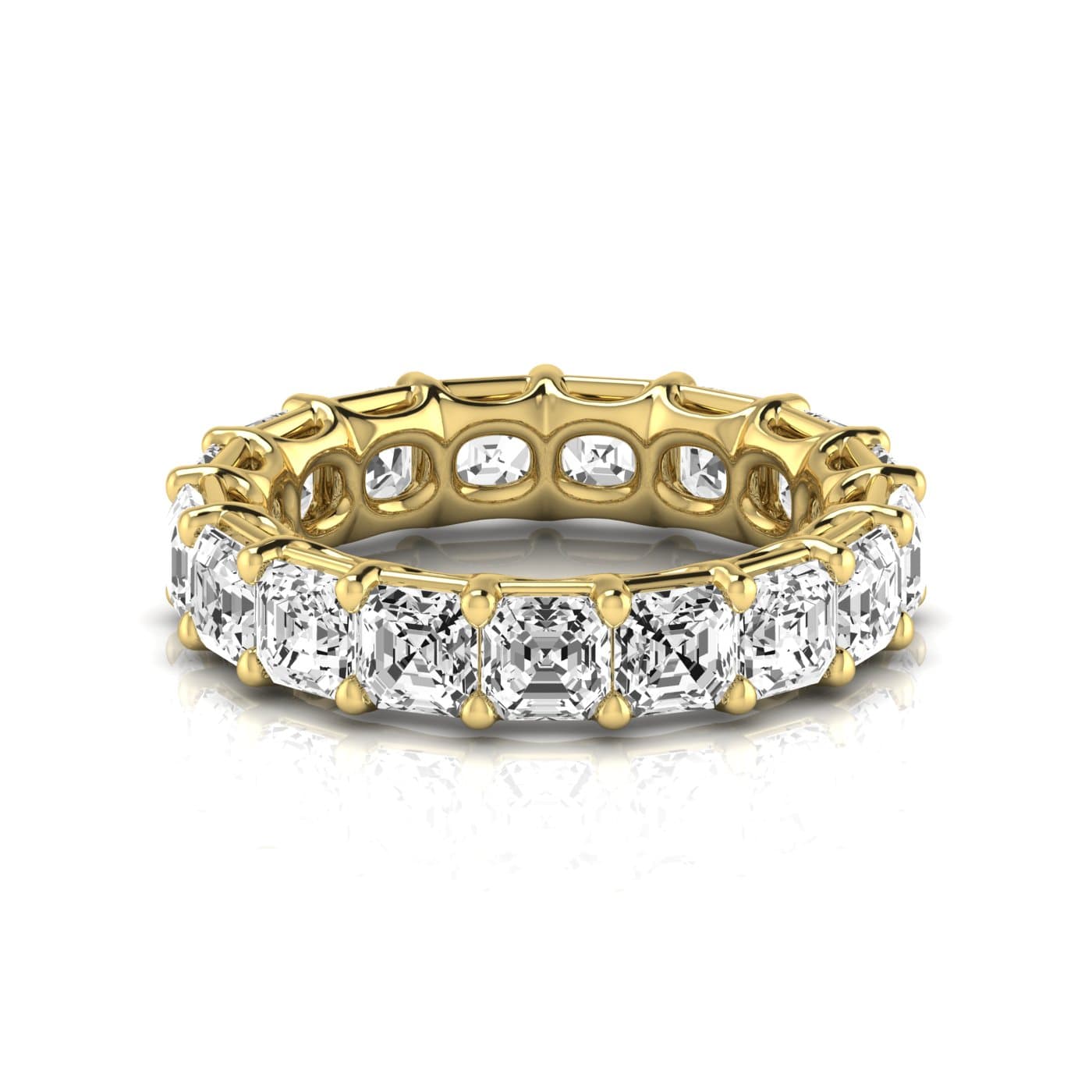 Full Eternity Asscher Diamond Wedding Band (5.94 ct. tw.), Side view in yellow gold