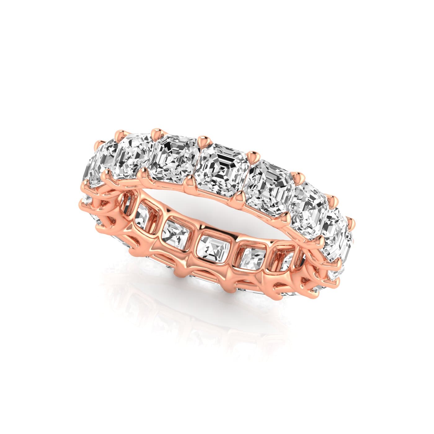 Full Eternity Asscher Diamond Wedding Band (9 ct. tw.), Front view in rose gold