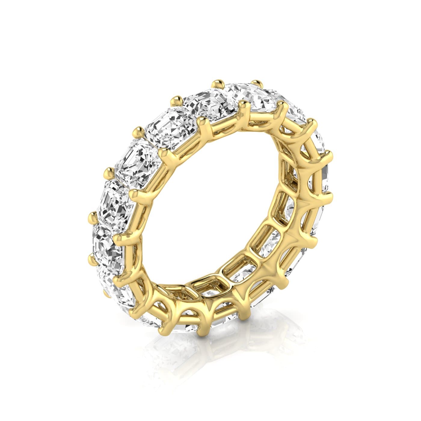 Full Eternity Asscher Diamond Wedding Band (9 ct. tw.), On hand view in yellow gold