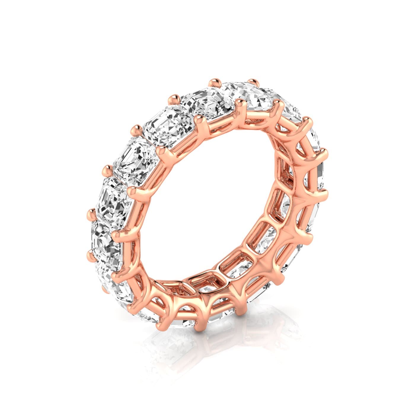 Full Eternity Asscher Diamond Wedding Band (9 ct. tw.), On hand view in rose gold