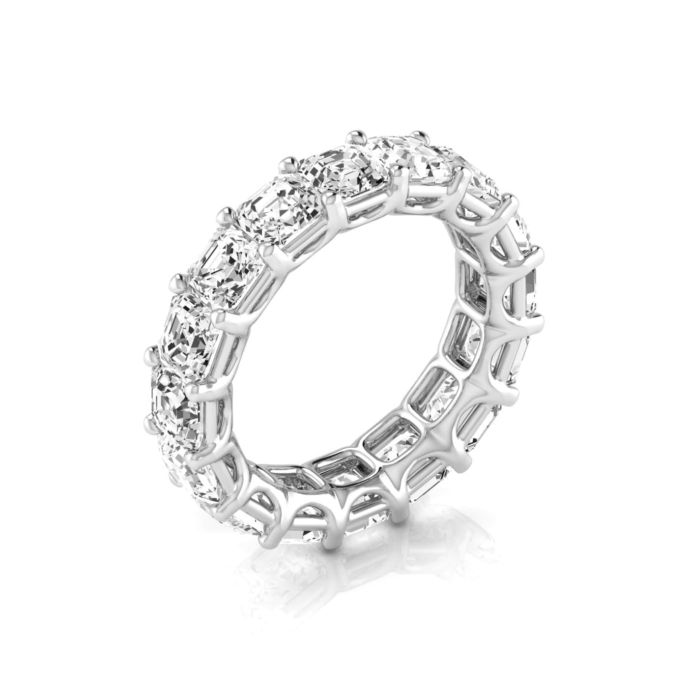 Full Eternity Asscher Diamond Wedding Band (8 ct. tw.), On hand view in white gold or platinum
