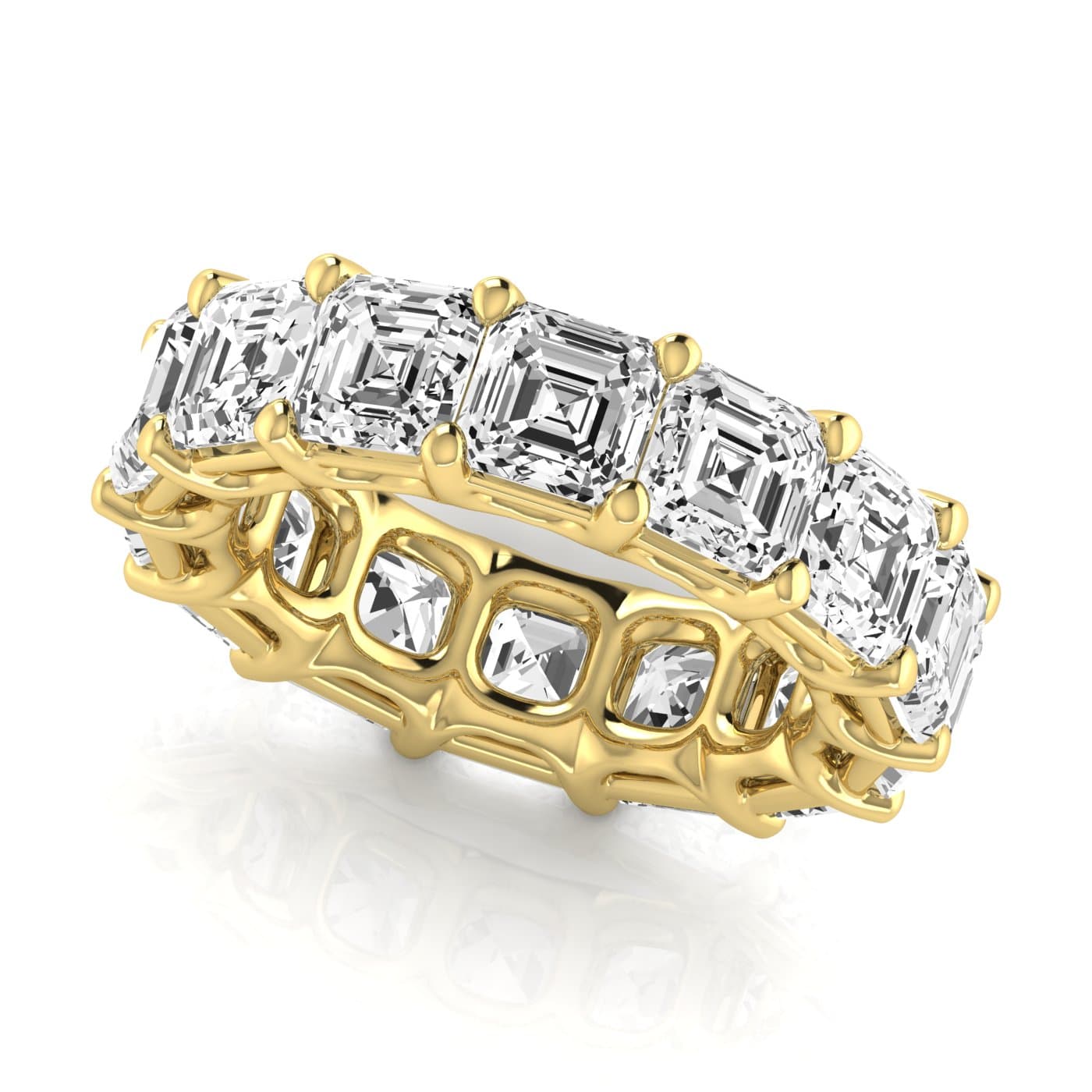 Full Eternity Asscher Diamond Wedding Band (9 3/4 ct. tw.), Front view in yellow gold