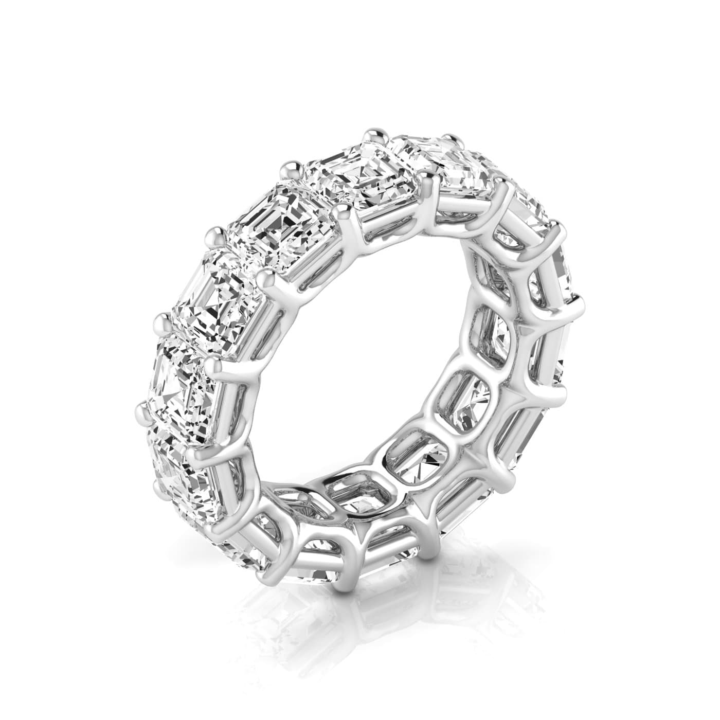 Full Eternity Asscher Diamond Wedding Band (12 ct. tw.), On hand view in white gold or platinum
