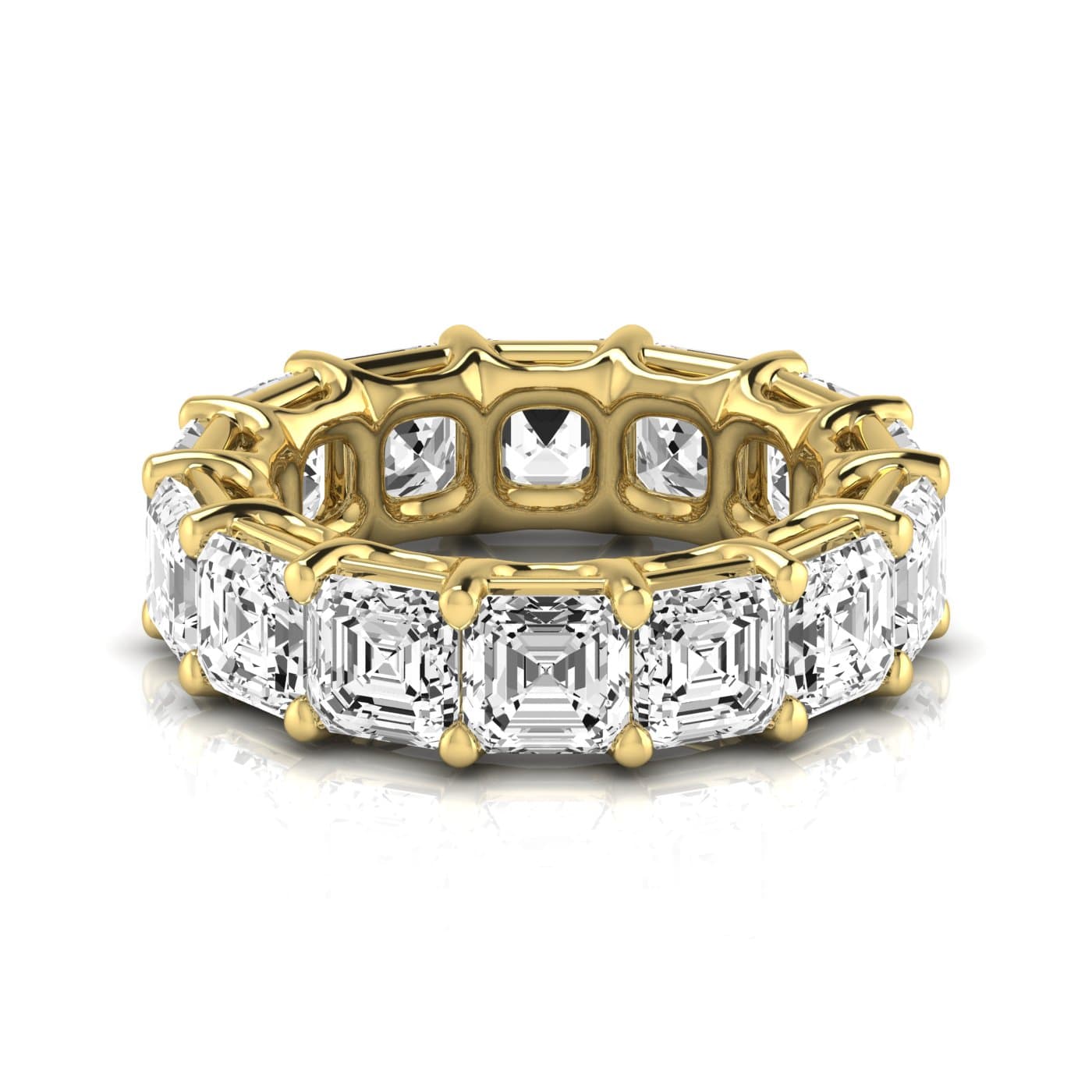 Full Eternity Asscher Diamond Wedding Band (9 3/4 ct. tw.), Side view in yellow gold