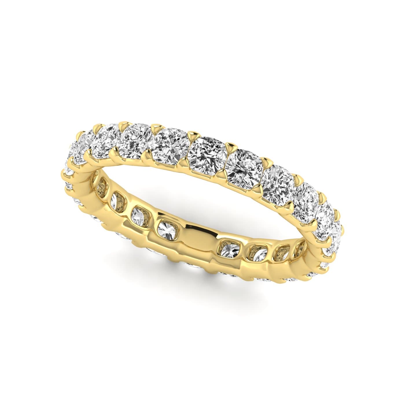 Full Eternity Cushion Diamond Wedding Band (2.2 ct. tw.), Front view in yellow gold