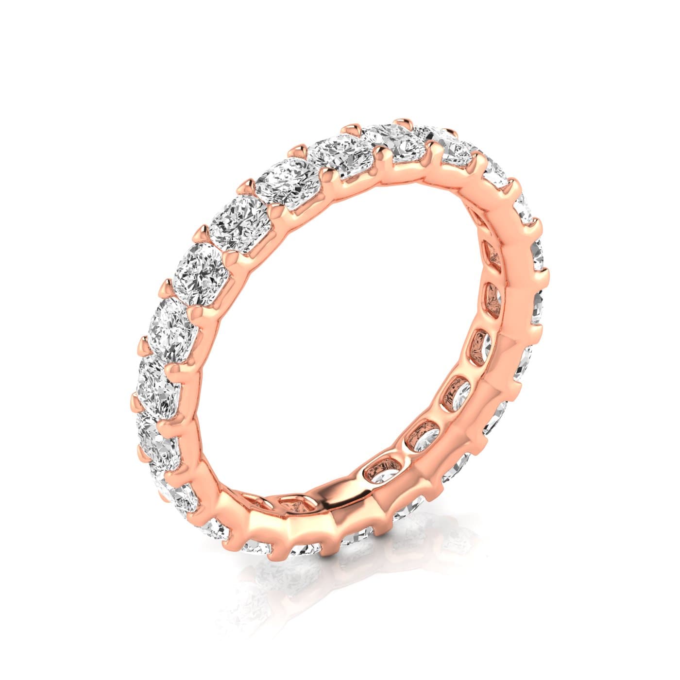 Full Eternity Cushion Diamond Wedding Band (2.2 ct. tw.), On hand view in rose gold