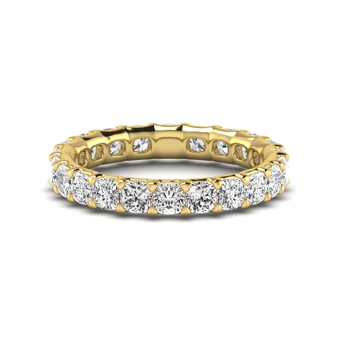 Full Eternity Cushion Diamond Wedding Band (2.2 ct. tw.), Side view in yellow gold