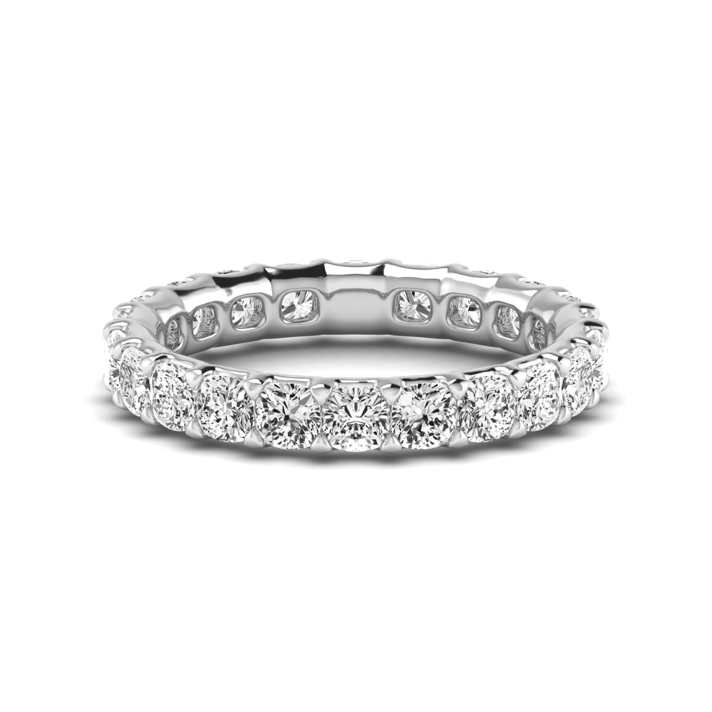 Full Eternity Cushion Diamond Wedding Band (2.2 ct. tw.), Side view in white gold or platinum