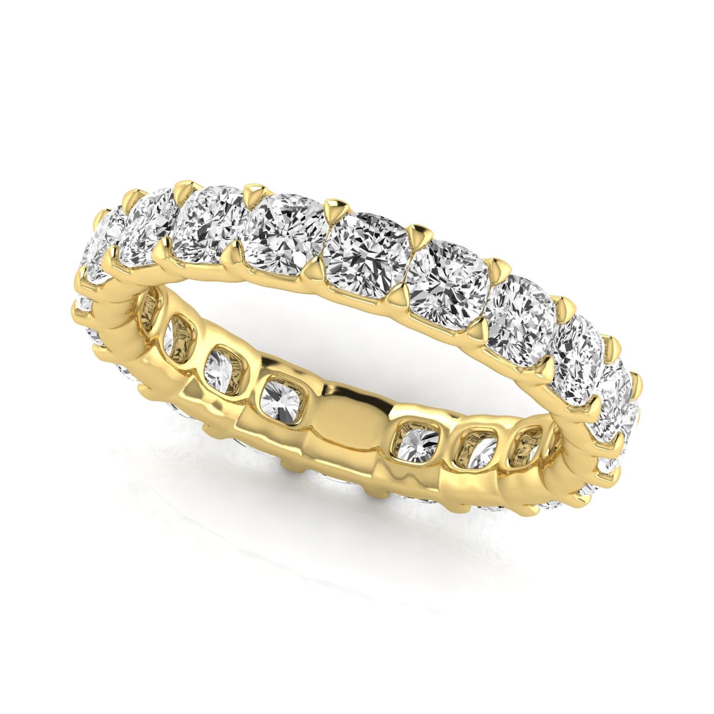 Full Eternity Cushion Diamond Wedding Band (3.8 ct. tw.), Front view in yellow gold