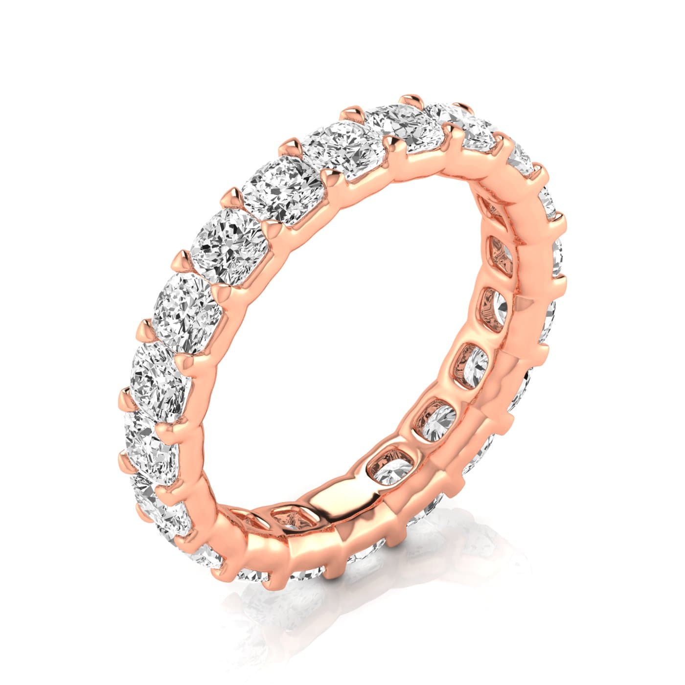 Full Eternity Cushion Diamond Wedding Band (4.2 ct. tw.), On hand view in rose gold