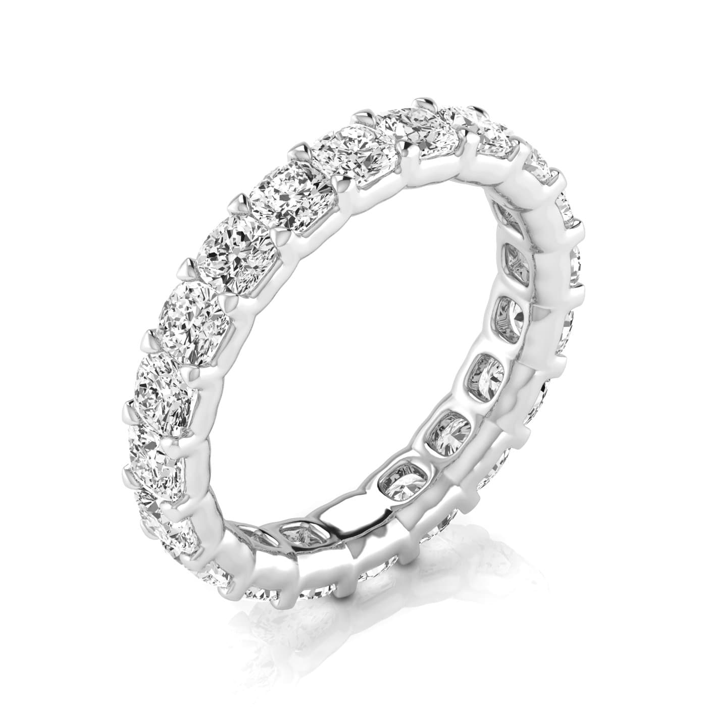 Full Eternity Cushion Diamond Wedding Band (4 ct. tw.), On hand view in white gold or platinum