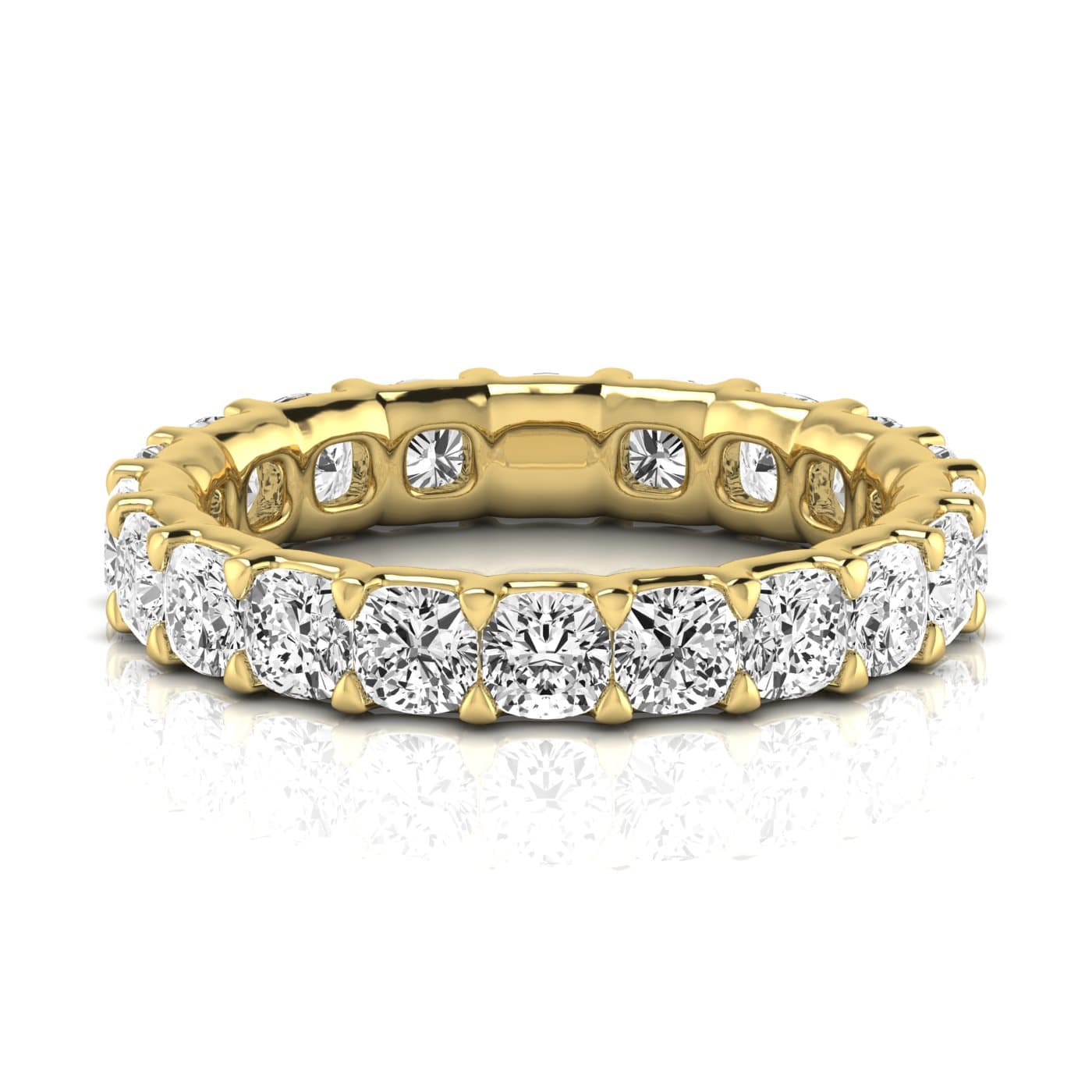 Full Eternity Cushion Diamond Wedding Band (3.8 ct. tw.), Side view in yellow gold