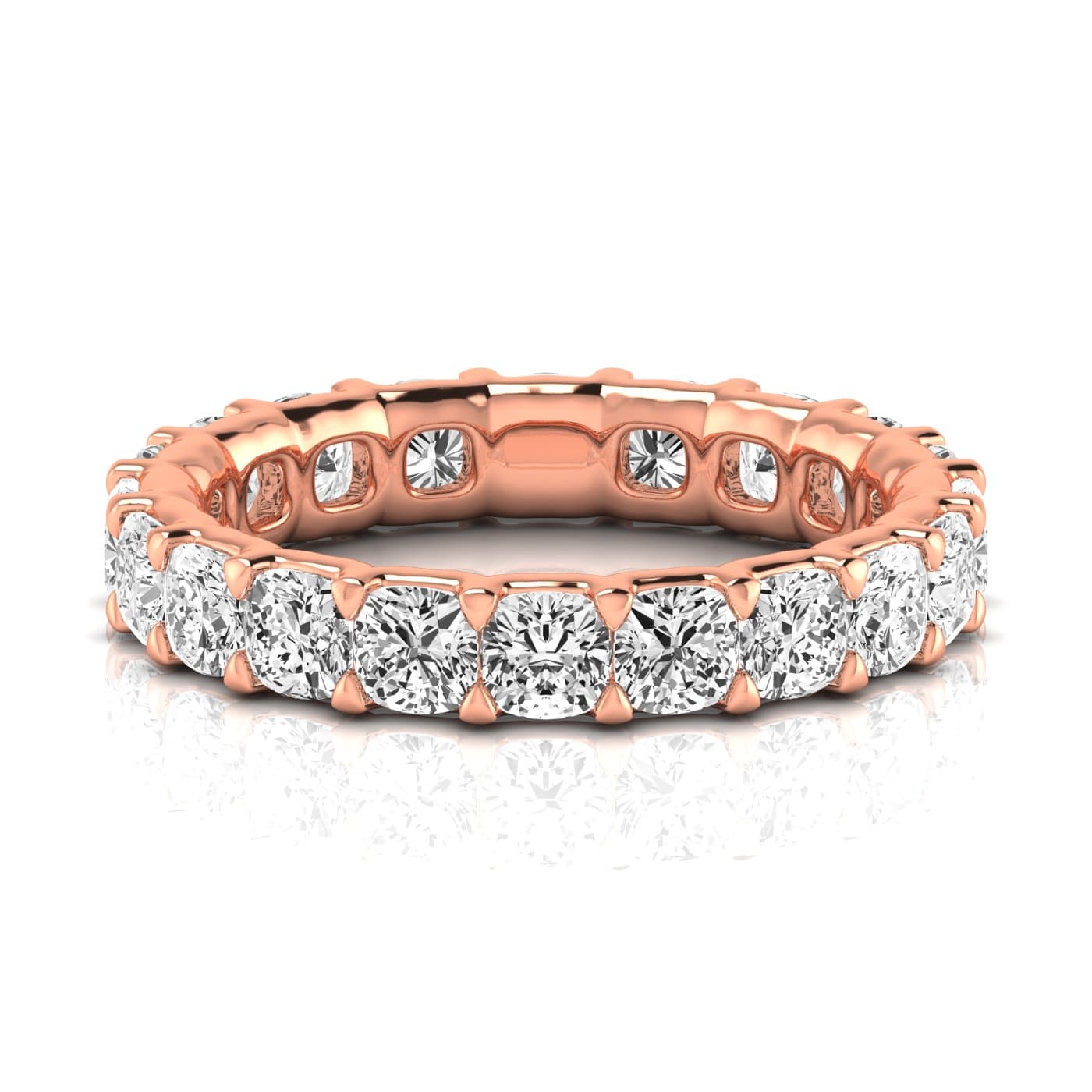 Full Eternity Cushion Diamond Wedding Band (4.2 ct. tw.), Side view in rose gold