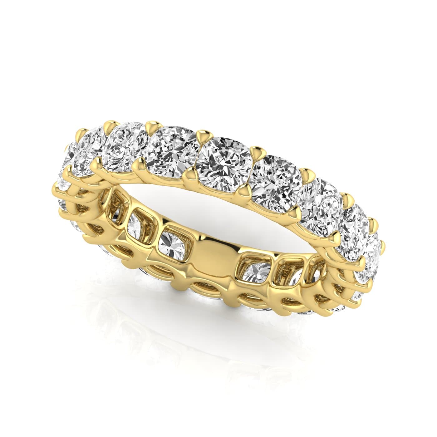 Full Eternity Cushion Diamond Wedding Band (5.44 ct. tw.), Front view in yellow gold
