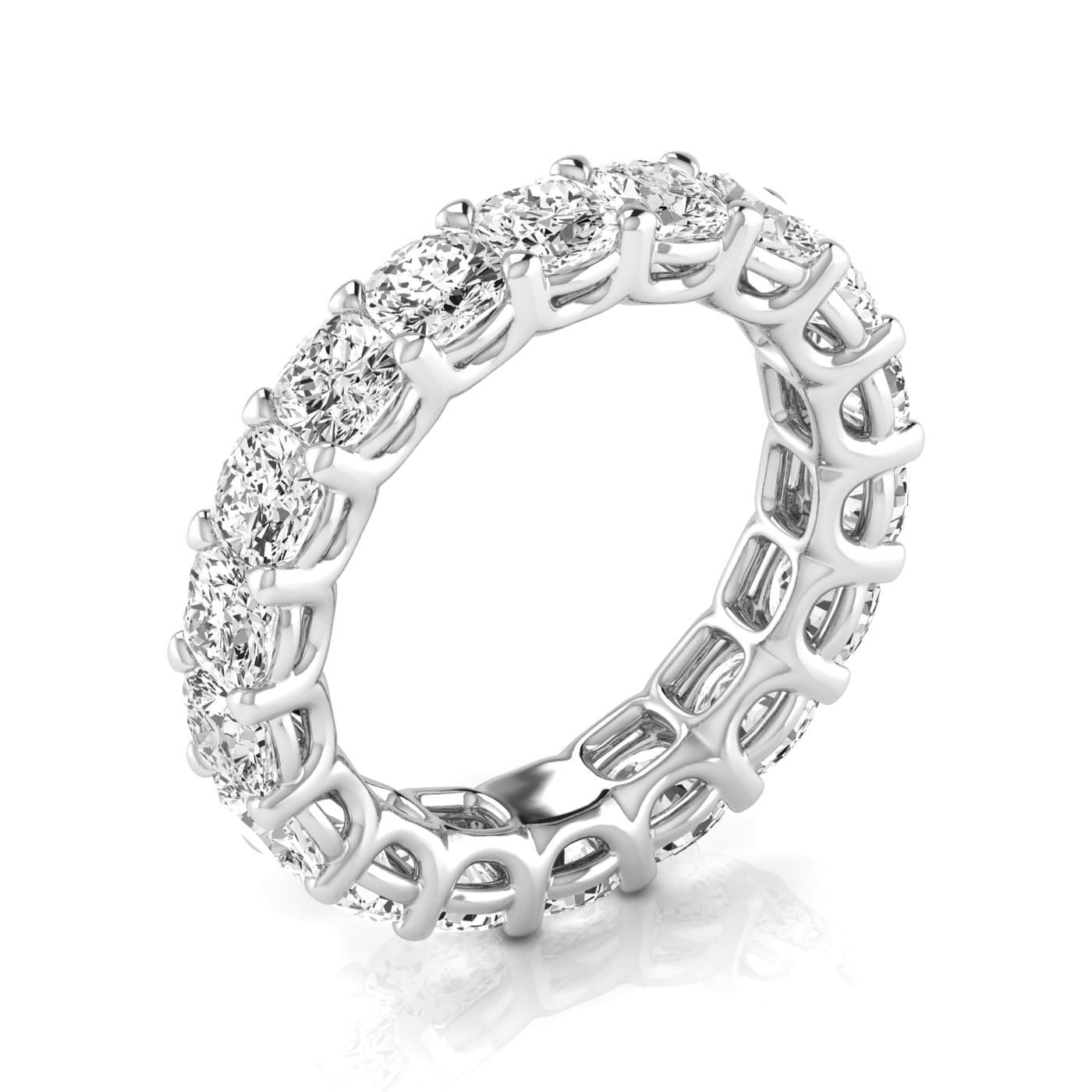 Full Eternity Cushion Diamond Wedding Band (6.4 ct. tw.), On hand view in white gold or platinum