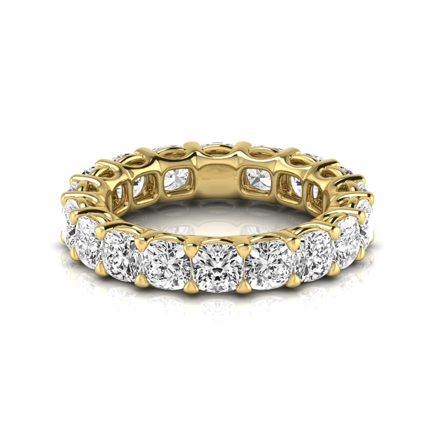 Full Eternity Cushion Diamond Wedding Band (5.44 ct. tw.), Side view in yellow gold