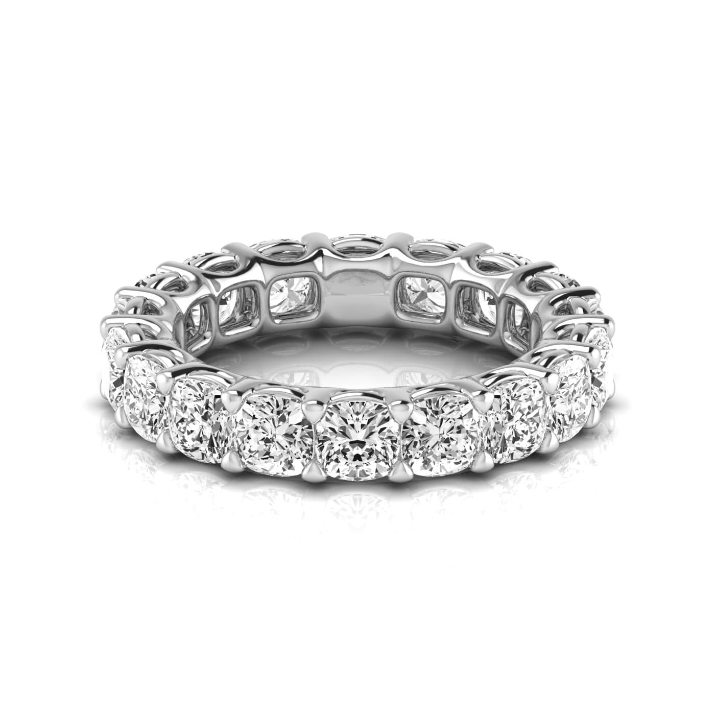 Full Eternity Cushion Diamond Wedding Band (6.4 ct. tw.), Side view in white gold or platinum