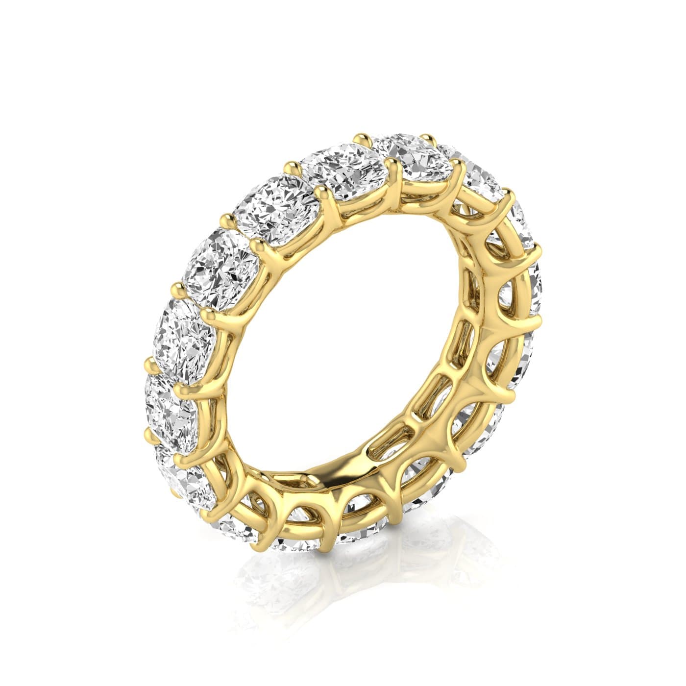 Full Eternity Cushion Diamond Wedding Band (7 1/2 ct. tw.), On hand view in yellow gold