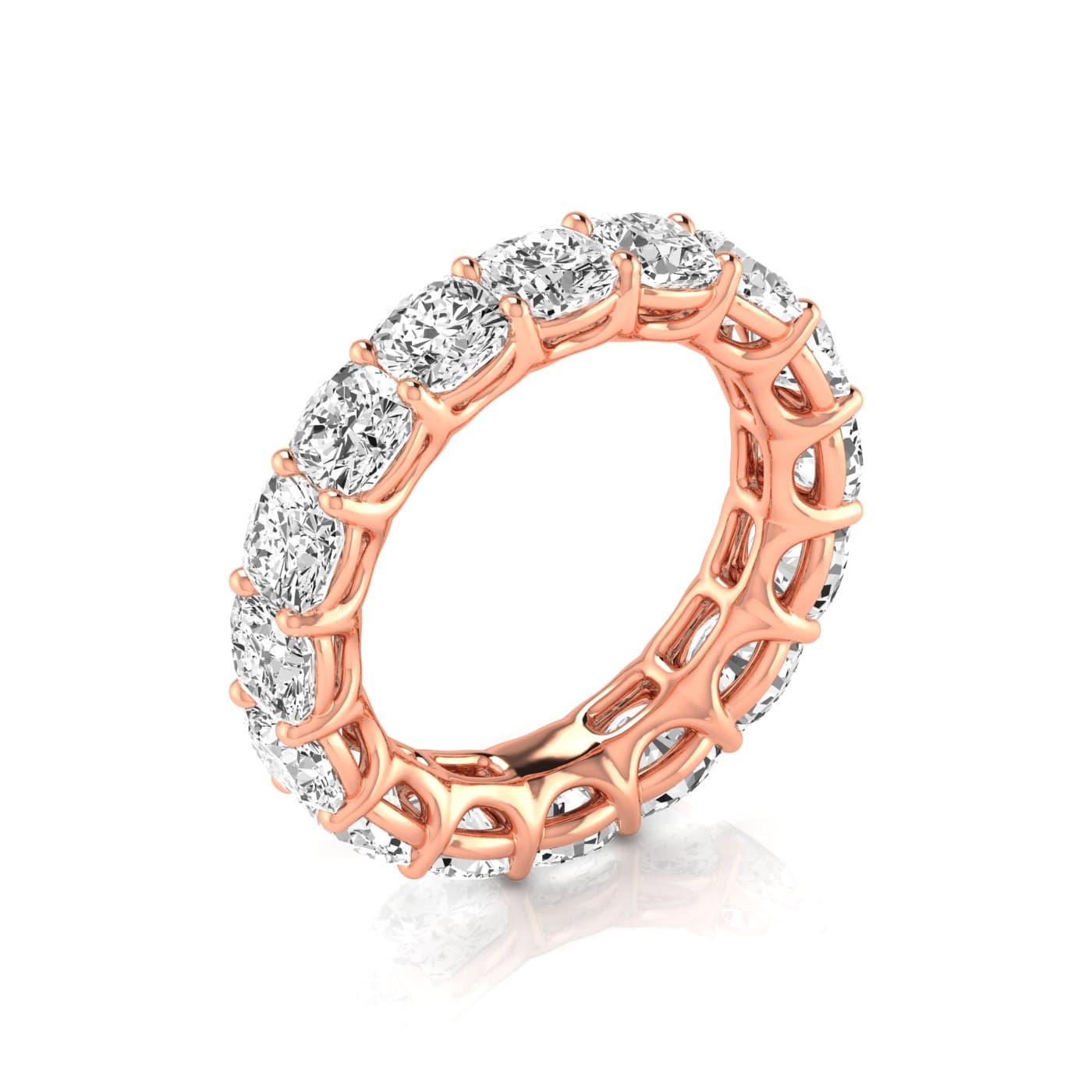 Full Eternity Cushion Diamond Wedding Band (8 ct. tw.), On hand view in rose gold