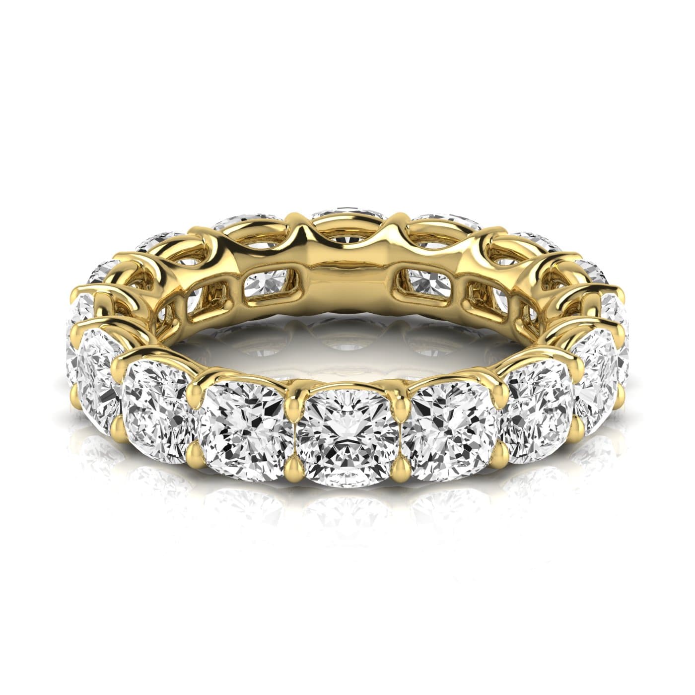 Full Eternity Cushion Diamond Wedding Band (7 1/2 ct. tw.), Side view in yellow gold