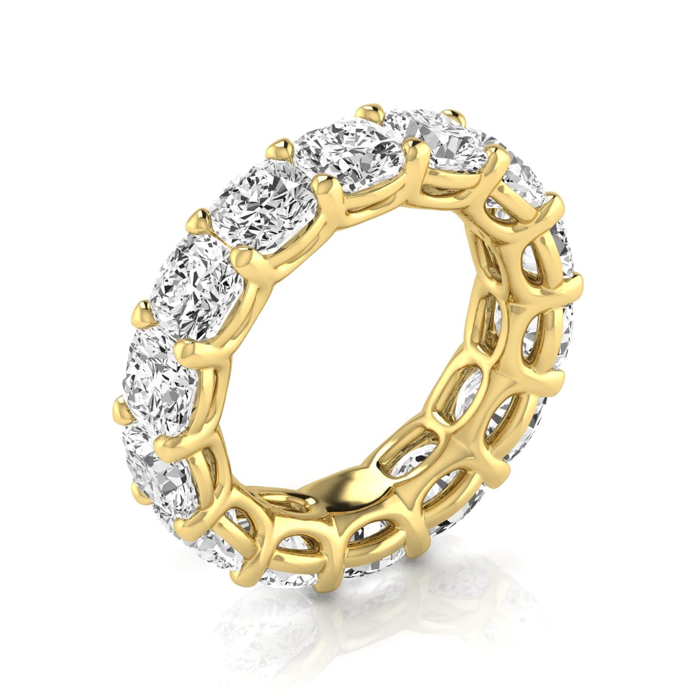 Full Eternity Cushion Diamond Wedding Band (12 ct. tw.), On hand view in yellow gold