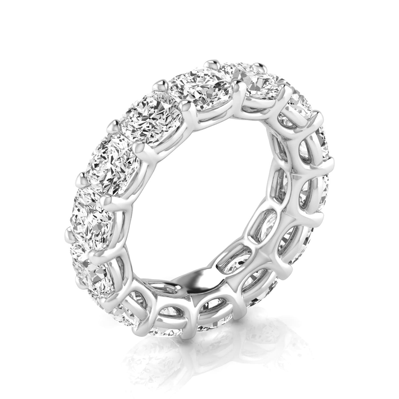 Full Eternity Cushion Diamond Wedding Band (10 1/2 ct. tw.), On hand view in white gold or platinum