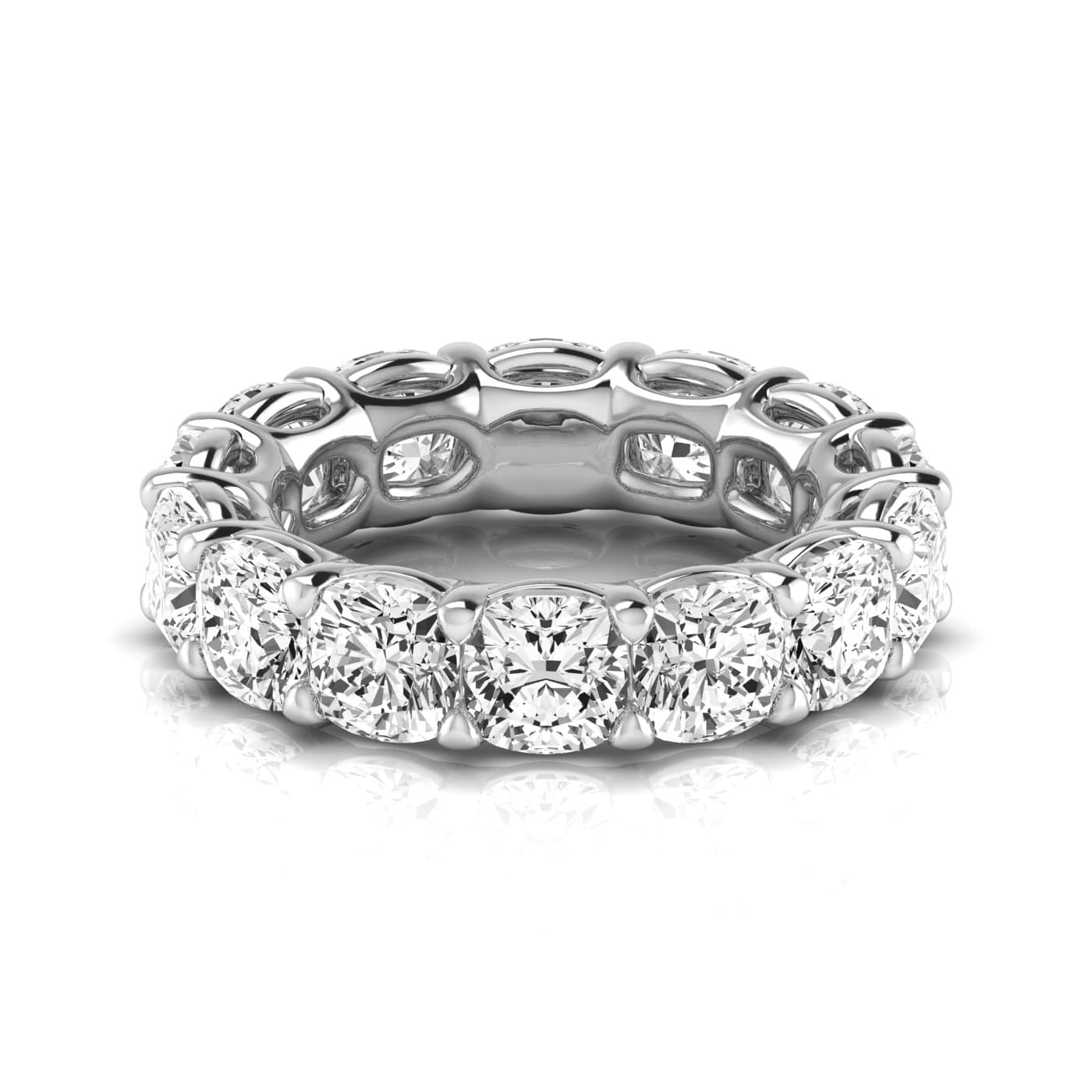 Full Eternity Cushion Diamond Wedding Band (10 1/2 ct. tw.), Side view in white gold or platinum