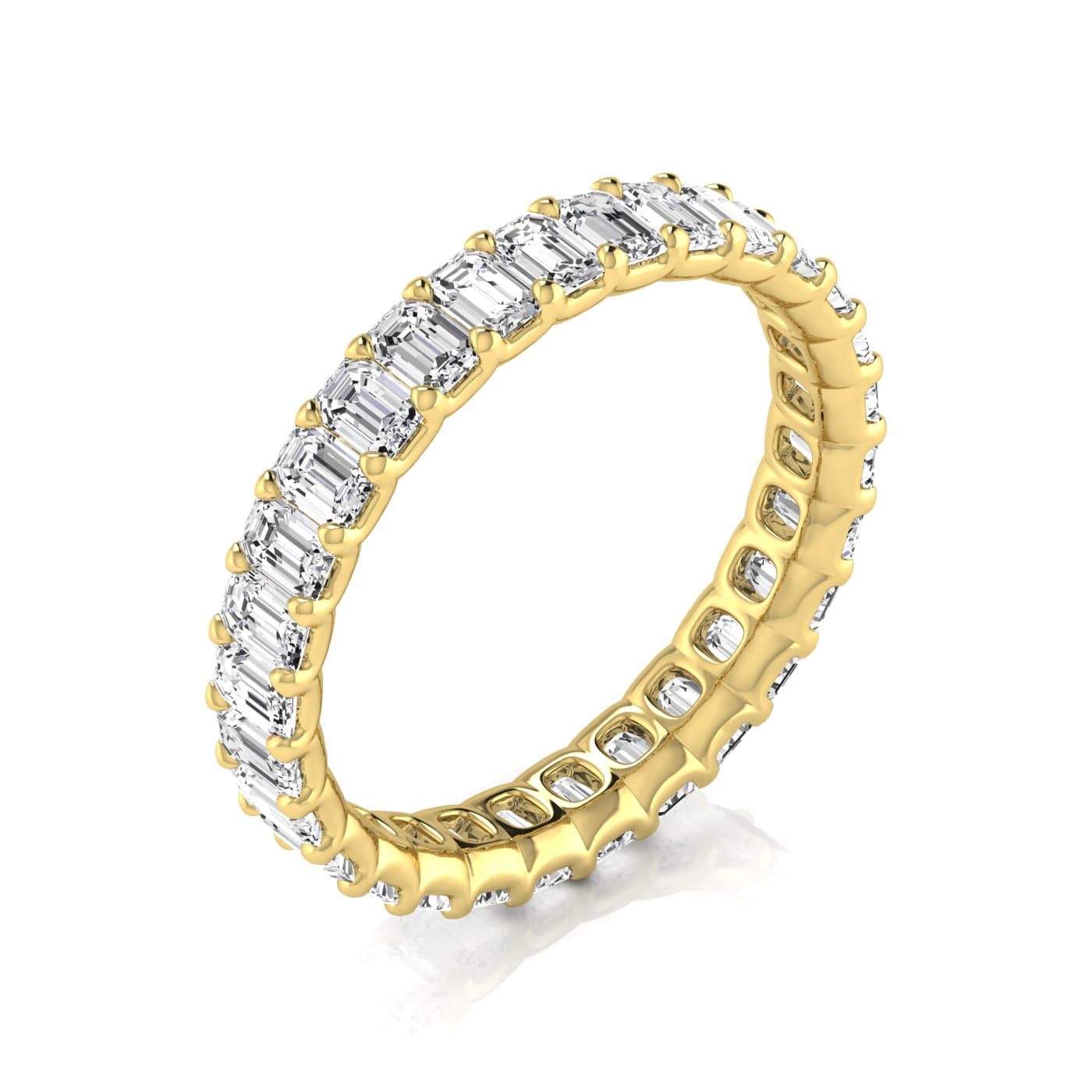 Diamond Emerald Cut Eternity Band (2 5/8 ct. tw.), On hand view in yellow gold
