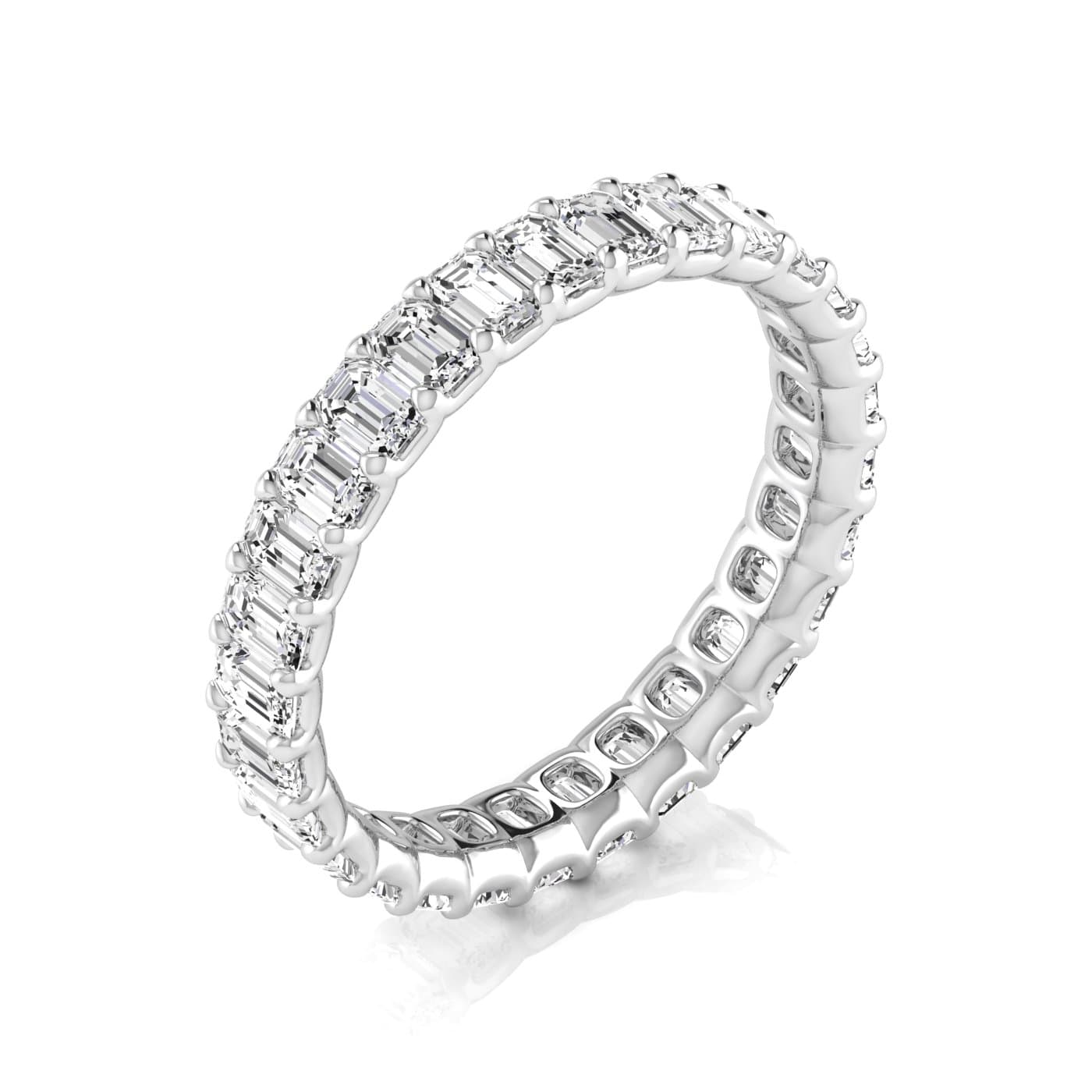 Diamond Emerald Cut Eternity Band (2.7 ct. tw.), On hand view in white gold or platinum