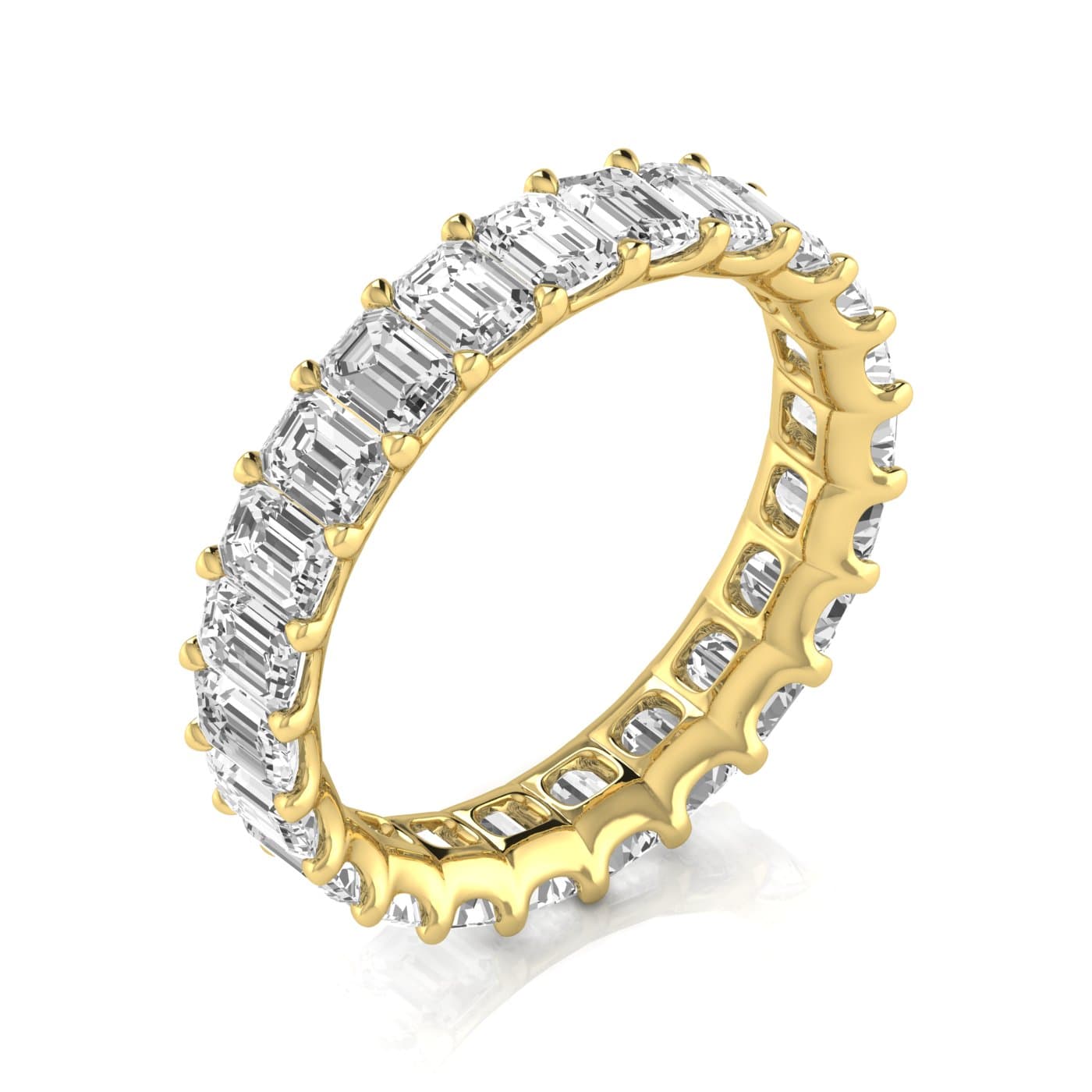Diamond Emerald Cut Eternity Band (4.4 ct. tw.), On hand view in yellow gold