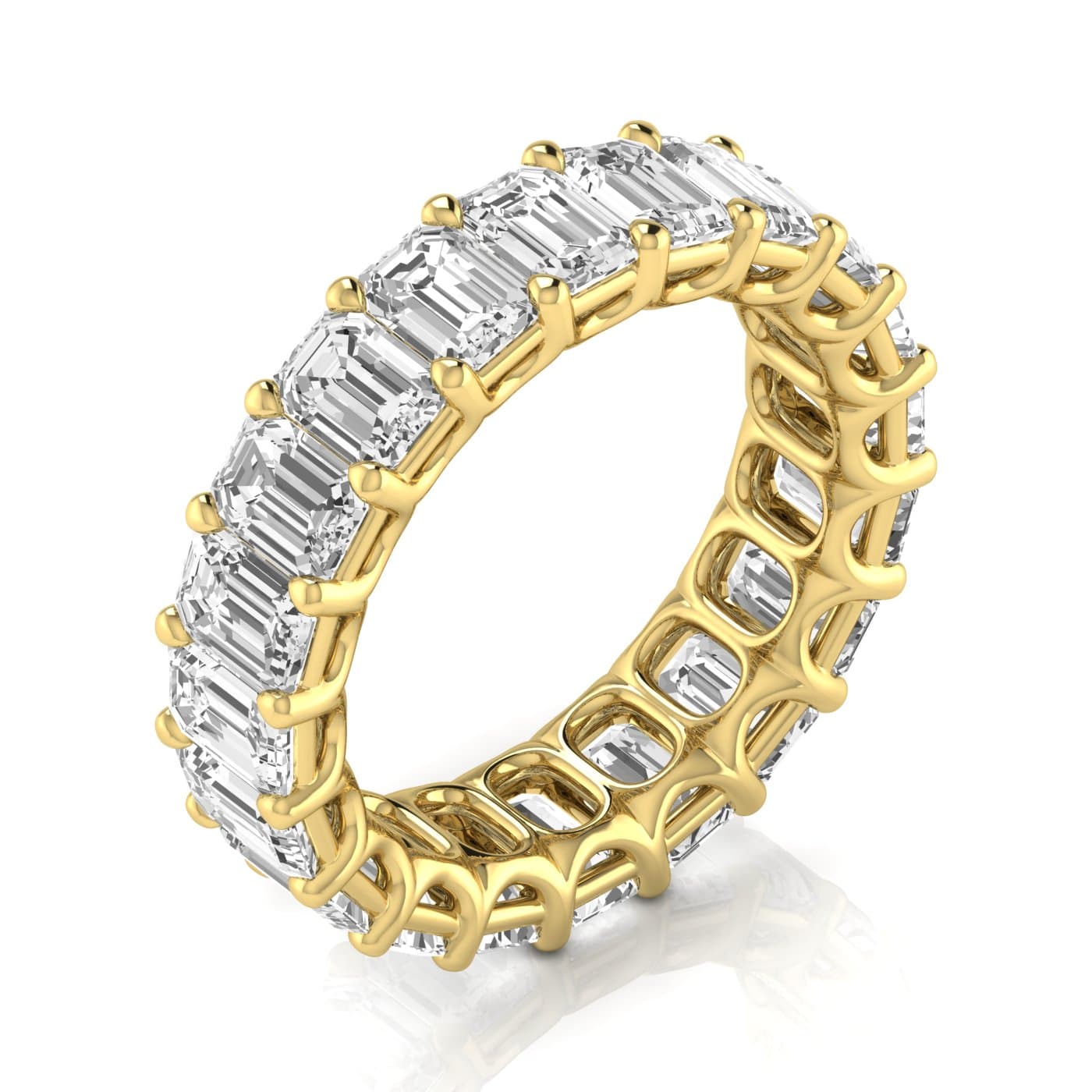 Diamond Emerald Cut Eternity Band (6.4 ct. tw.), On hand view in yellow gold