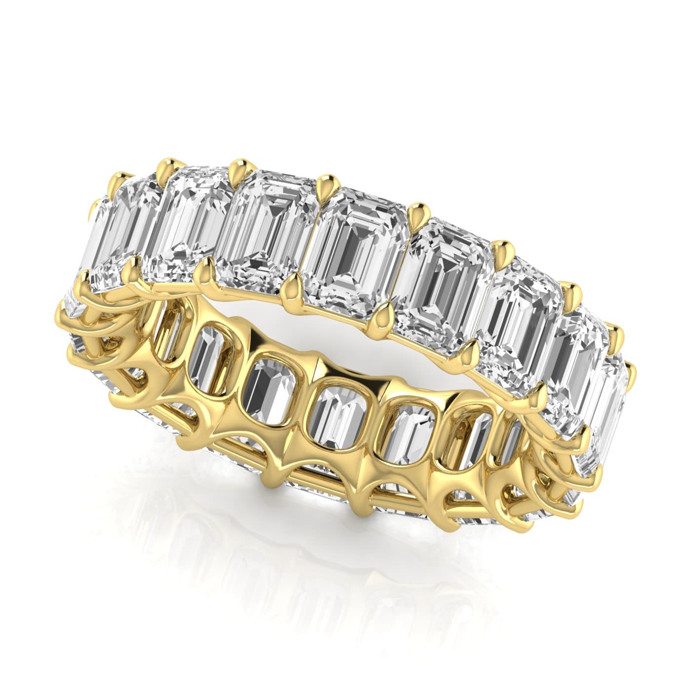 Diamond Emerald Cut Eternity Band (8.84 ct. tw.), Front view in yellow gold