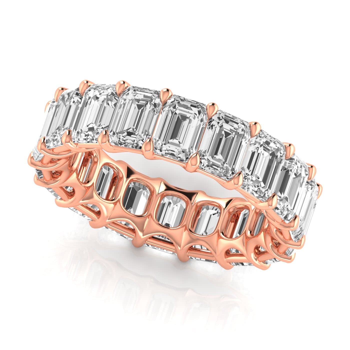 Diamond Emerald Cut Eternity Band (8.84 ct. tw.), Front view in rose gold