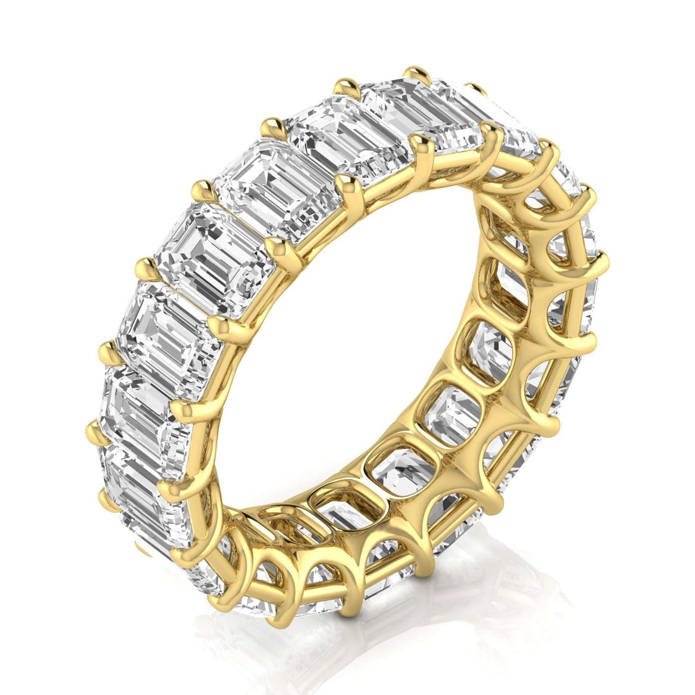 Diamond Emerald Cut Eternity Band (8.84 ct. tw.), On hand view in yellow gold