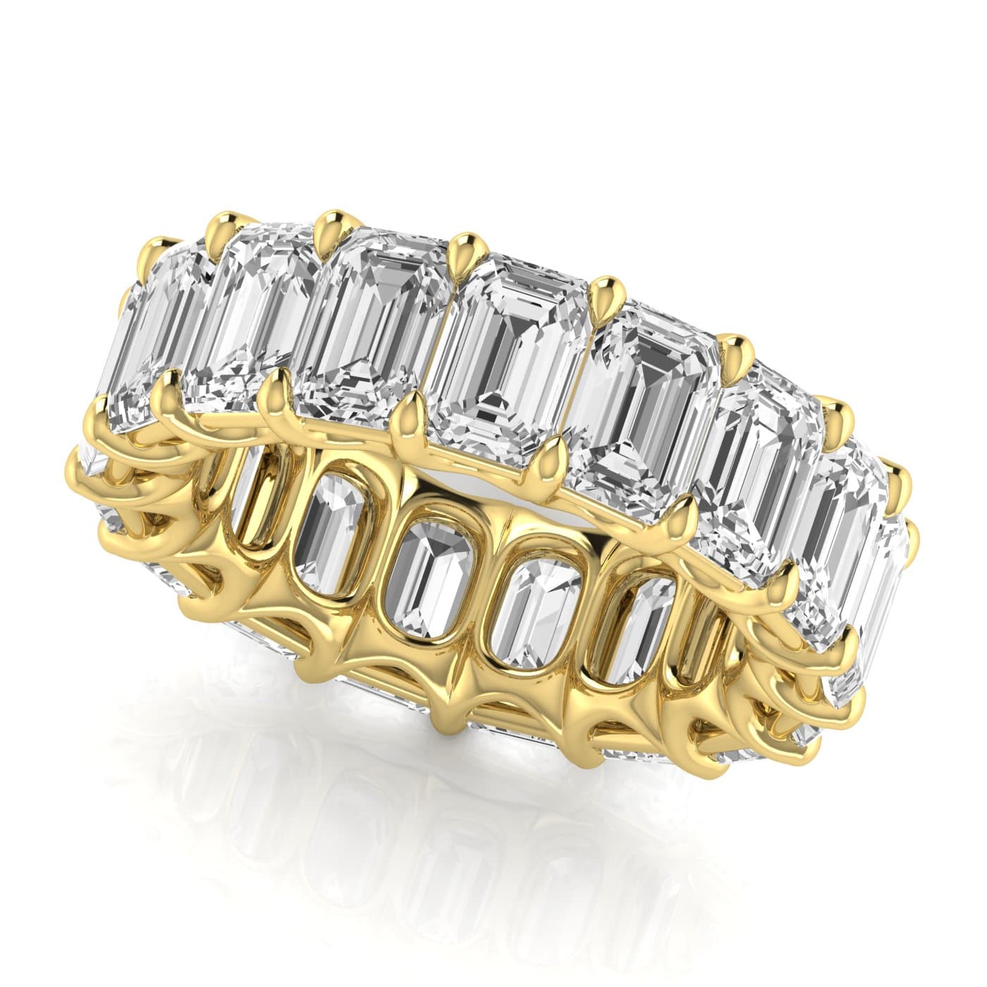 Diamond Emerald Cut Eternity Band (10.8 ct. tw.), Front view in yellow gold