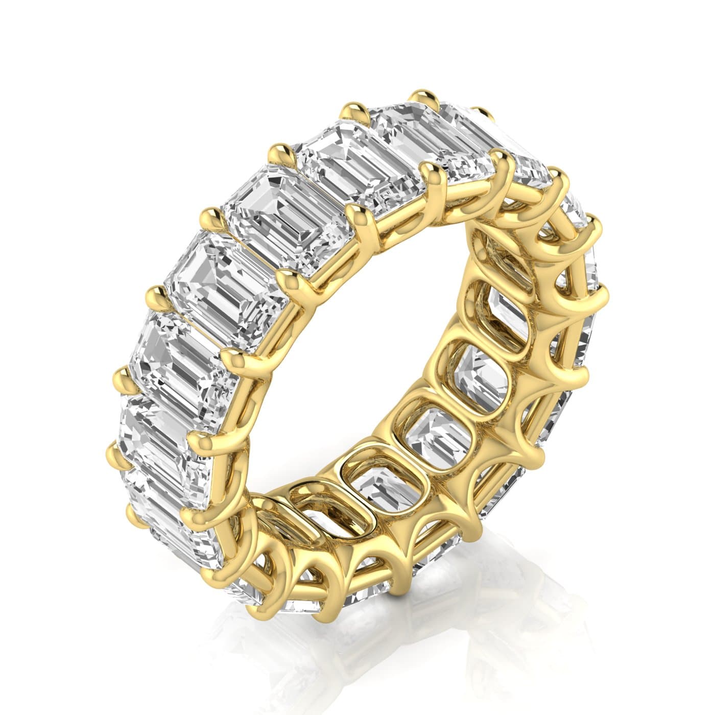 Diamond Emerald Cut Eternity Band (10.8 ct. tw.), On hand view in yellow gold