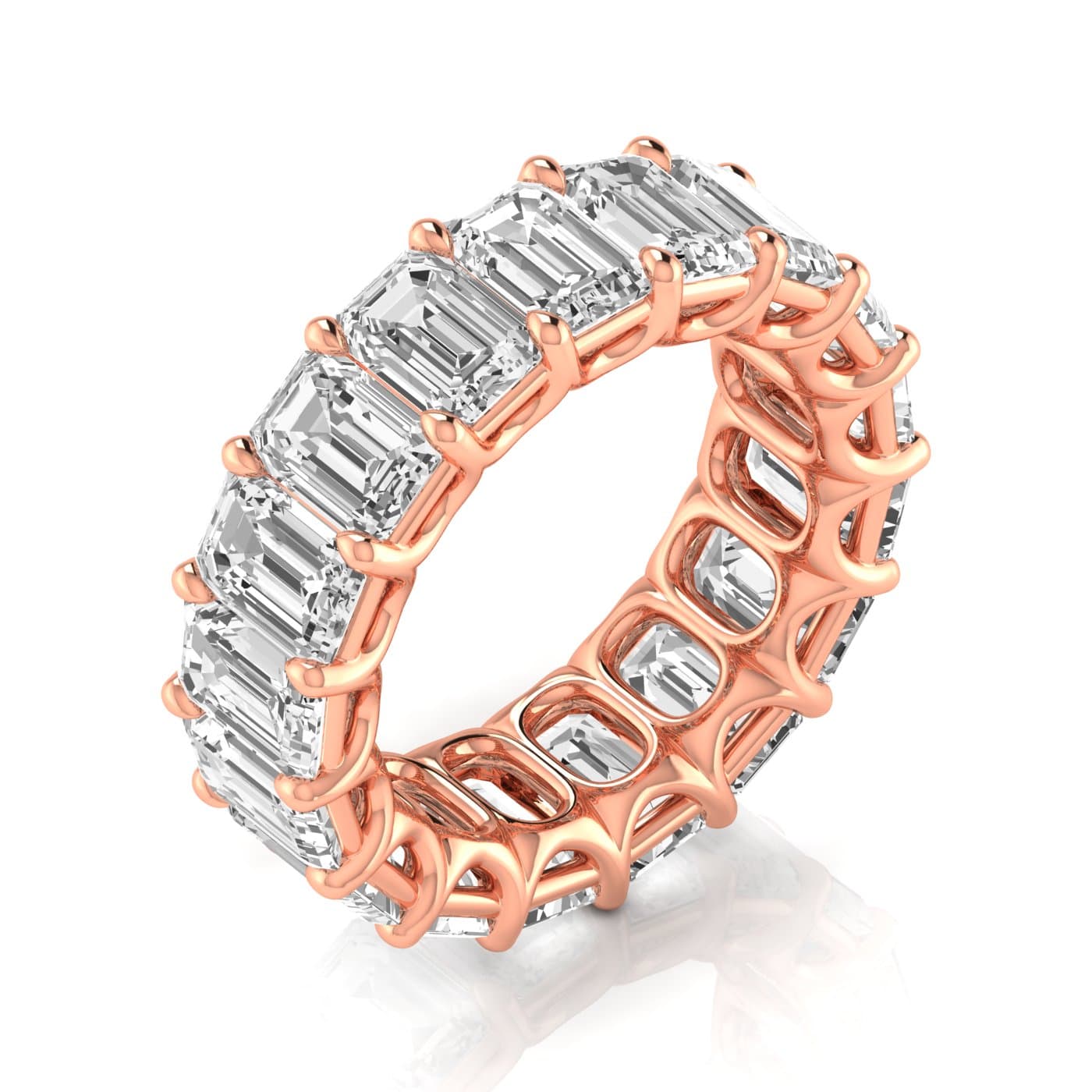 Diamond Emerald Cut Eternity Band (10.8 ct. tw.), On hand view in rose gold