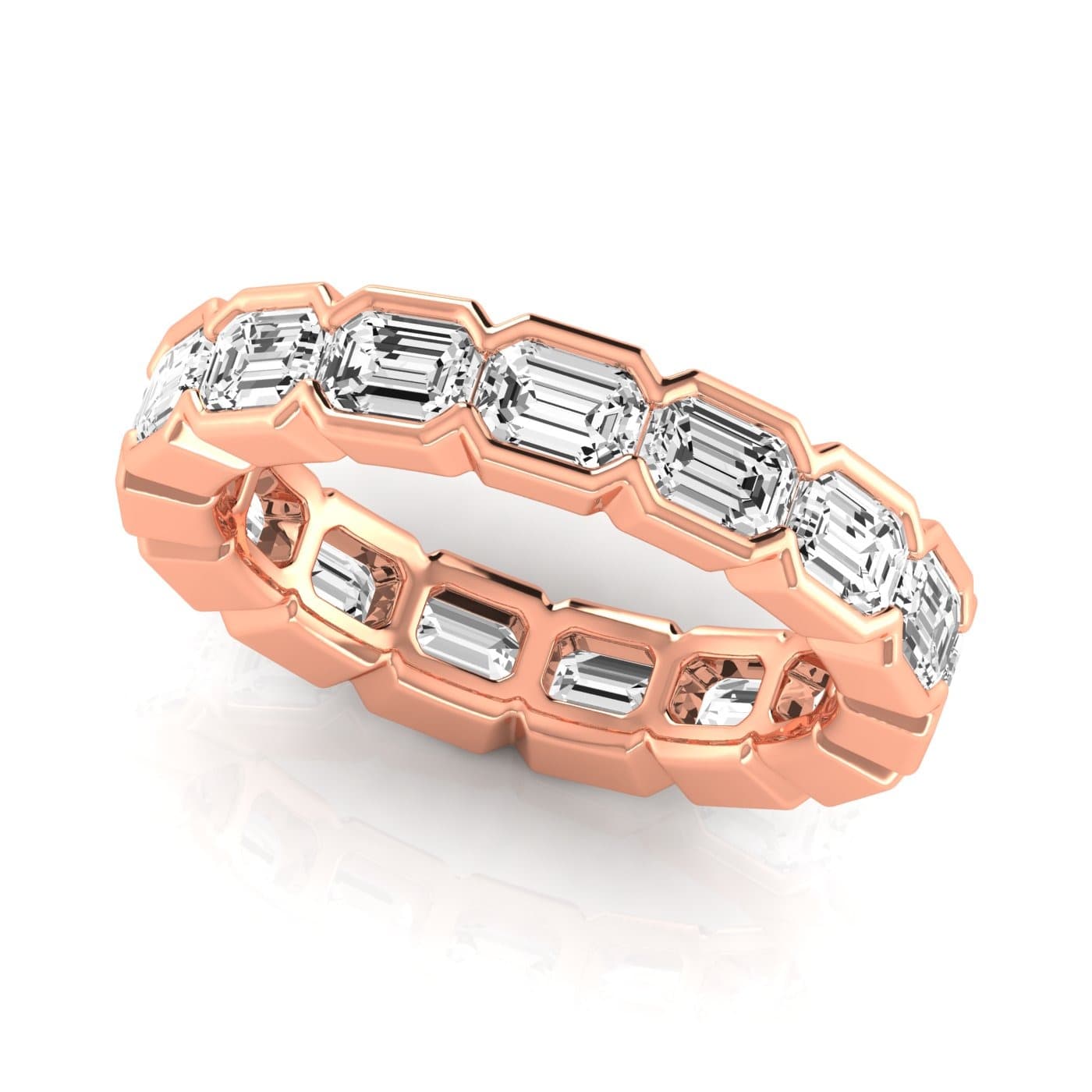 Diamond Emerald Cut Eternity Band (4.8 ct. tw.), Front view in rose gold
