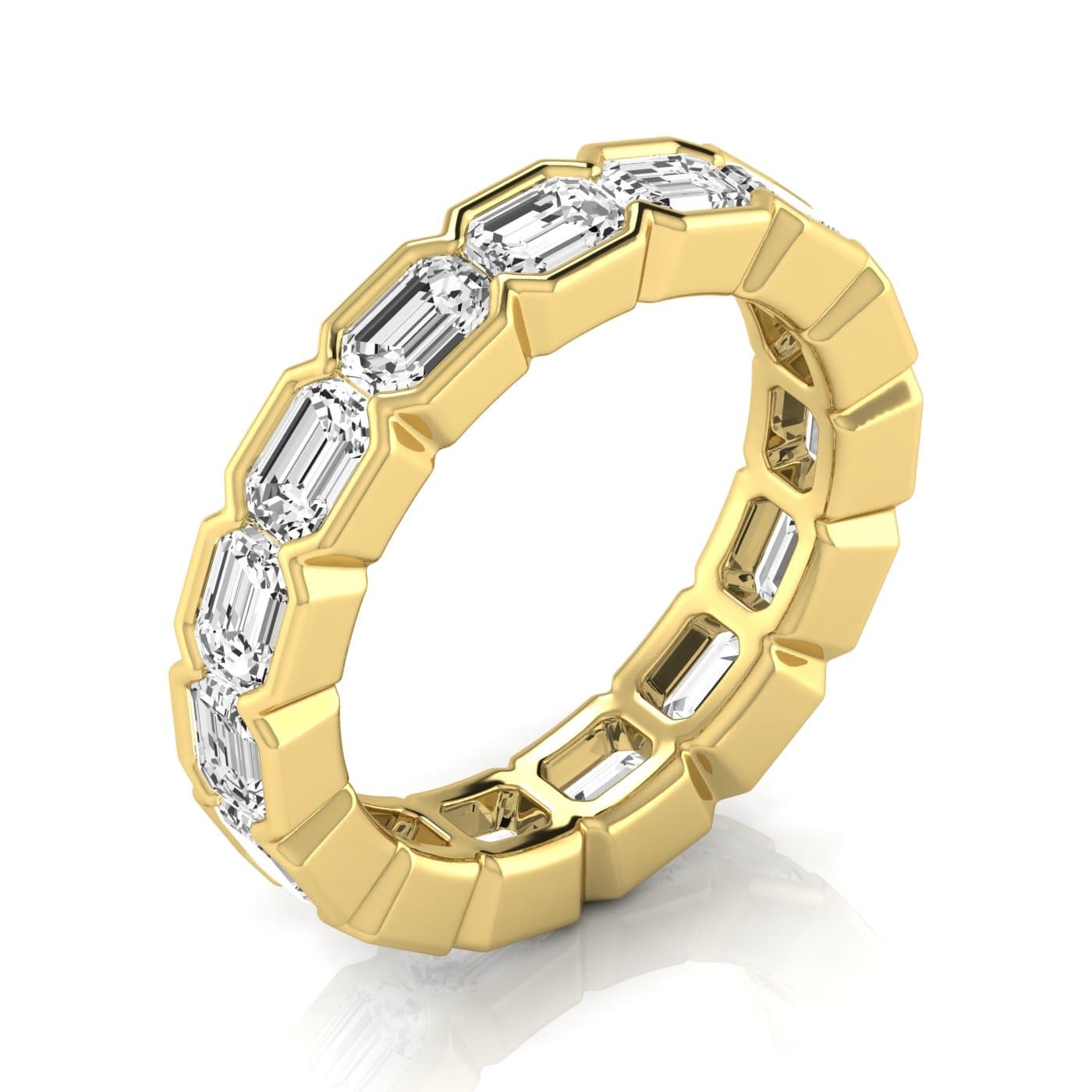 Diamond Emerald Cut Eternity Band (4 1/2 ct. tw.), On hand view in yellow gold