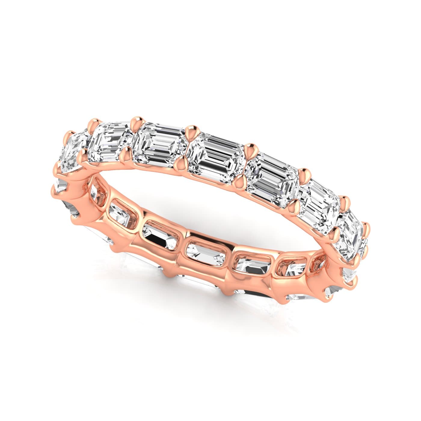 Diamond Emerald Cut Eternity Band (4.41 ct. tw.), Front view in rose gold