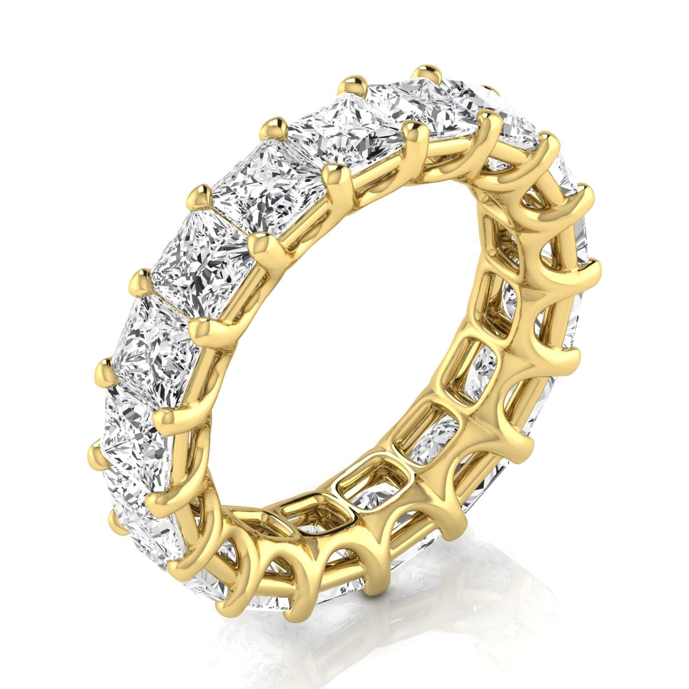 Diamond Emerald Cut Eternity Band (8 ct. tw.), On hand view in yellow gold