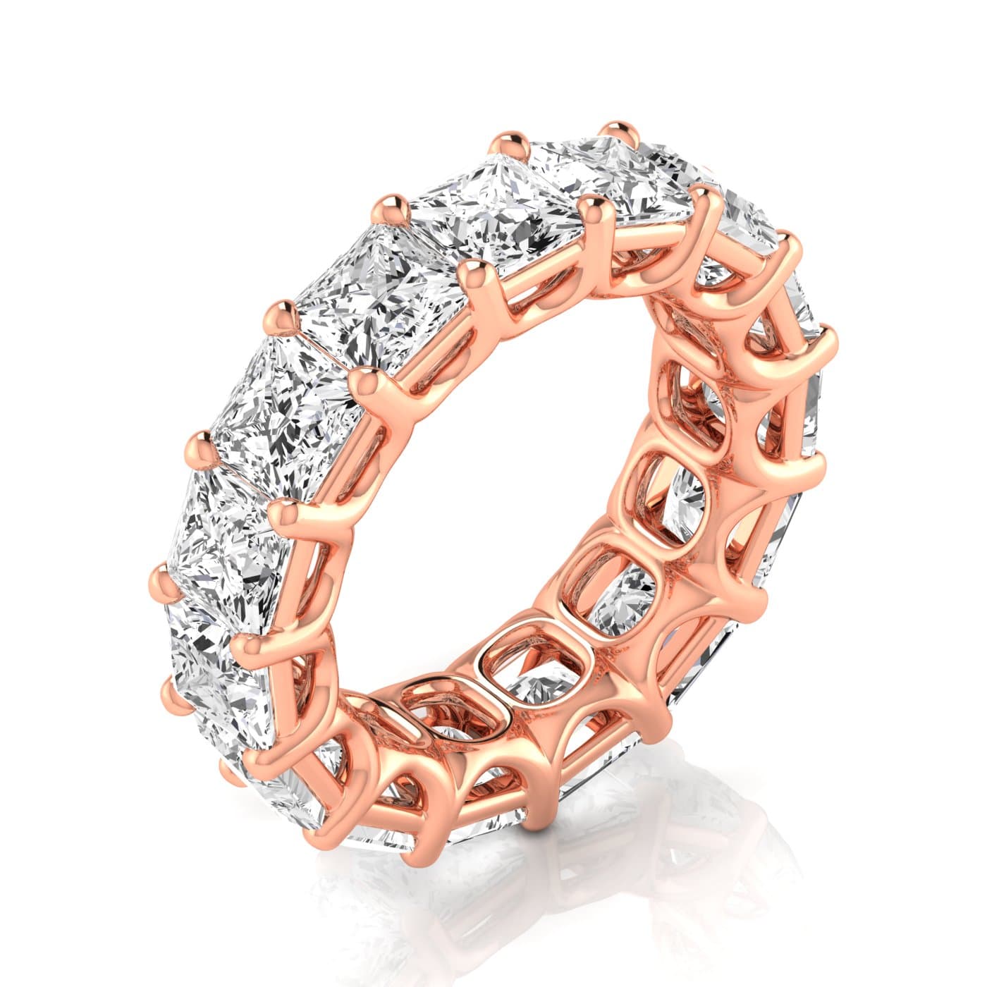 Diamond Emerald Cut Eternity Band (10.08 ct. tw.), On hand view in rose gold